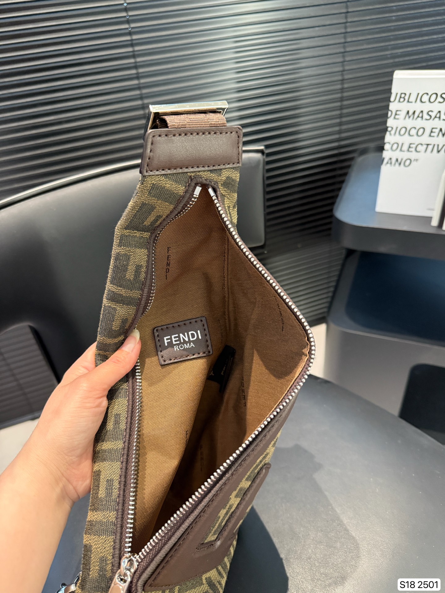 FENDI Ff Jacquard Cono Bag In Brown