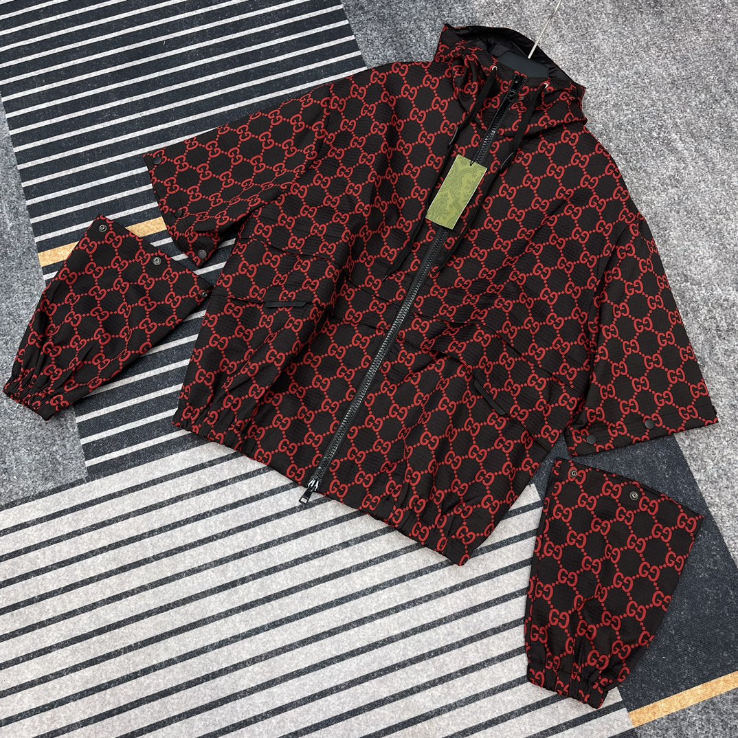GG Nylon checked jacket with removable sleeves