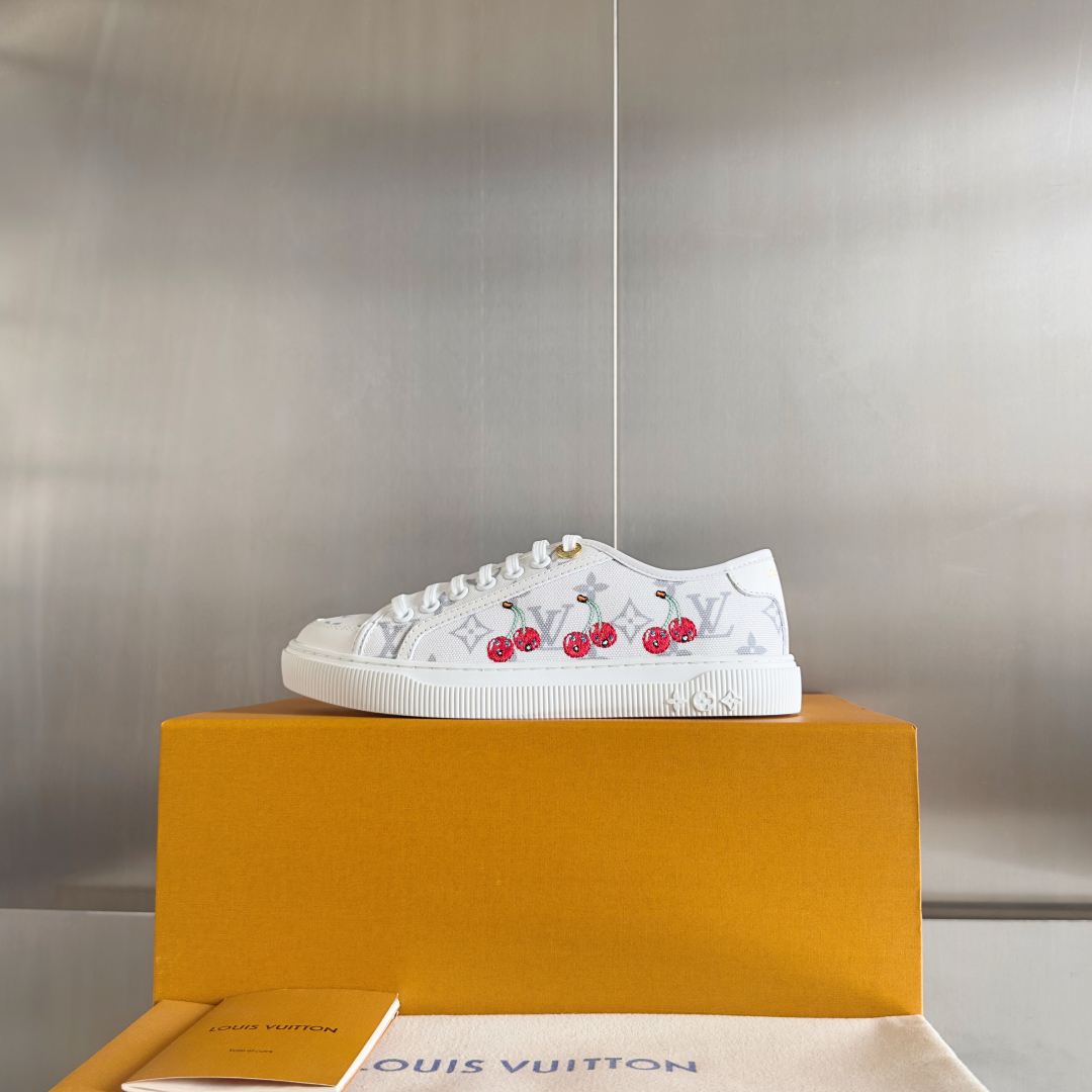 LV Lagoon Denim Monogram Embossed Canvas Sneakers-cherry