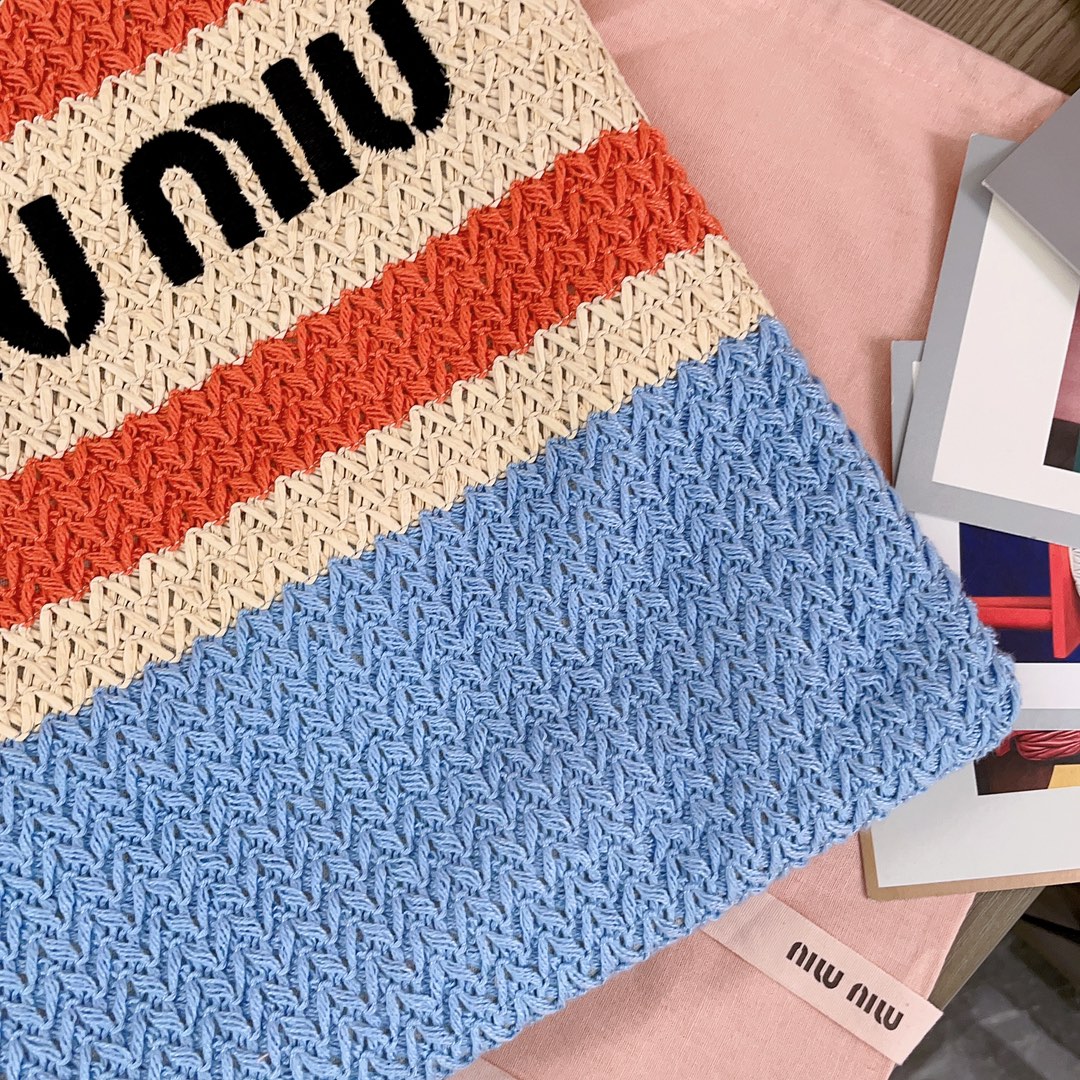 Miu Miu-Raffia woven tote bag-5BG248