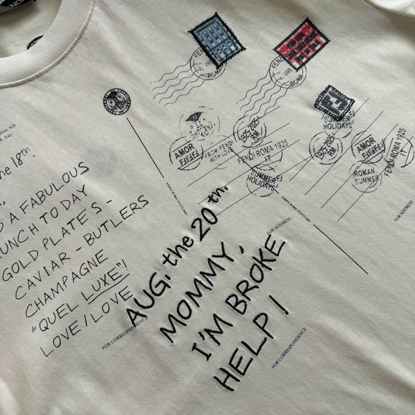 Fendi 25SS Stamp-Inspired Crew Neck T-Shirt