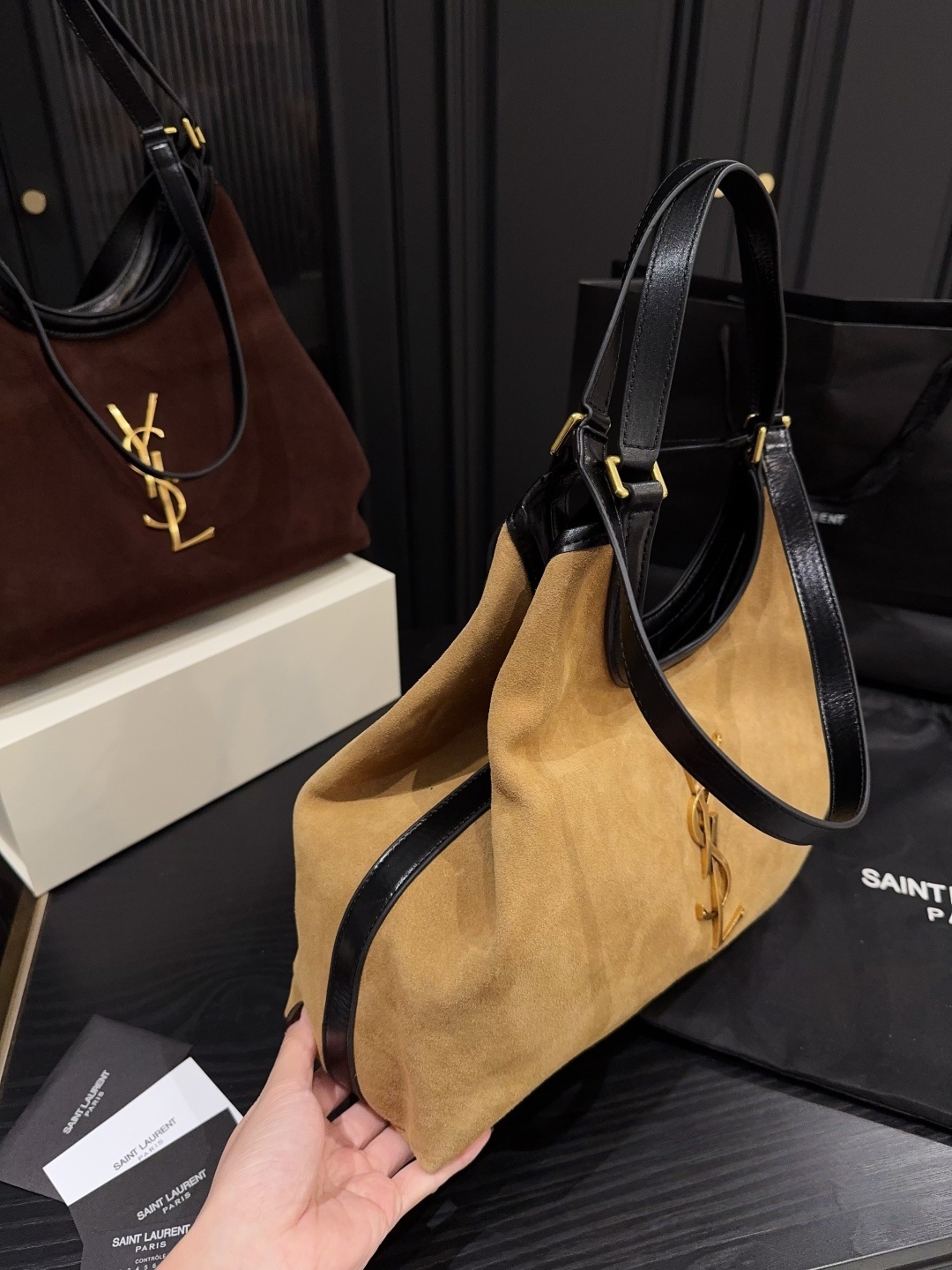 YSL Saint Laurent Suede Hobo Shoulder Bag
