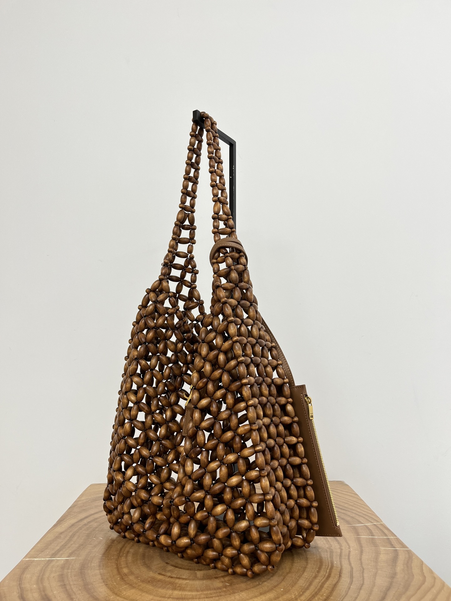 Saint Laurent Le 5 A 7 YSL Beaded Wood Hobo Bag