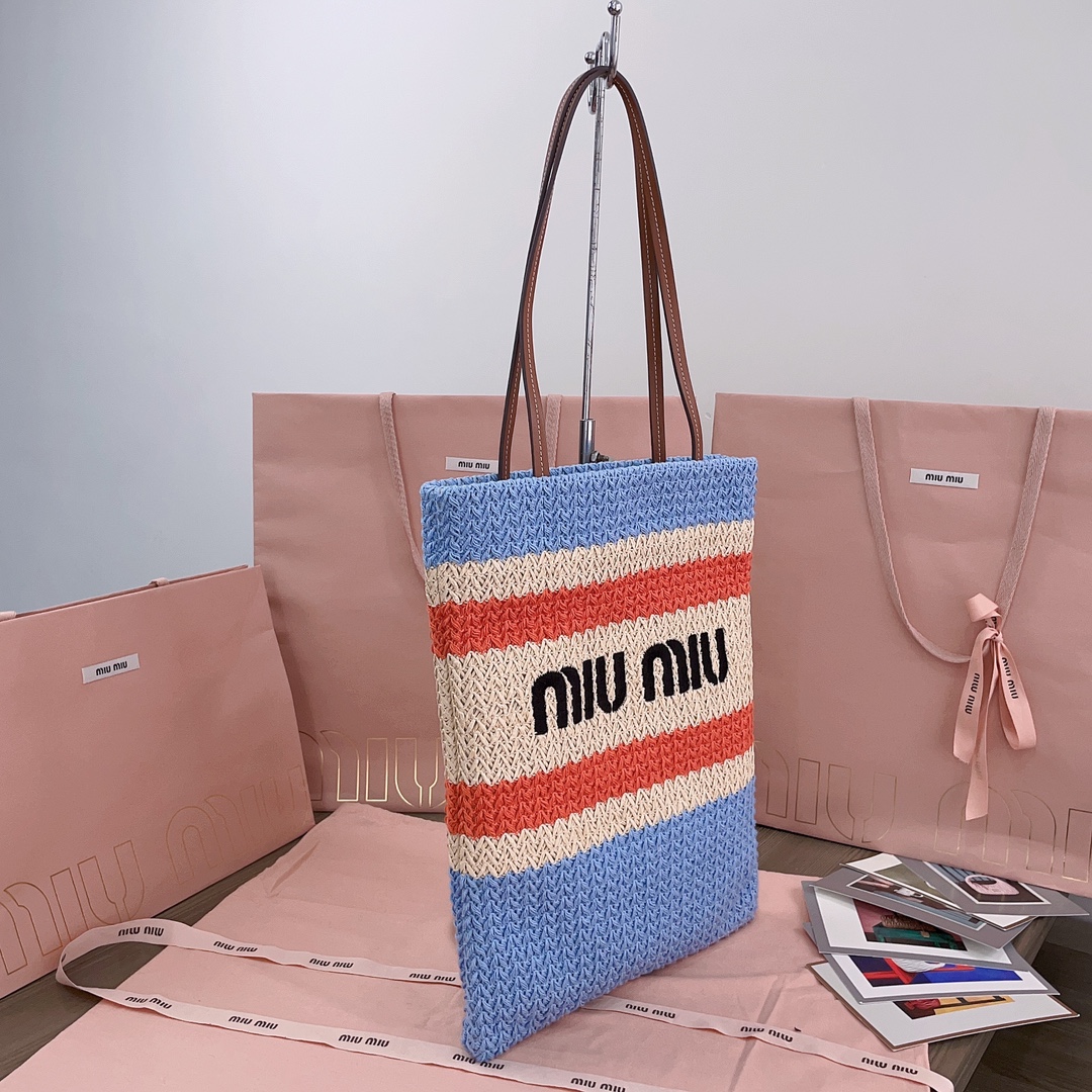 Miu Miu-Raffia woven tote bag-5BG248