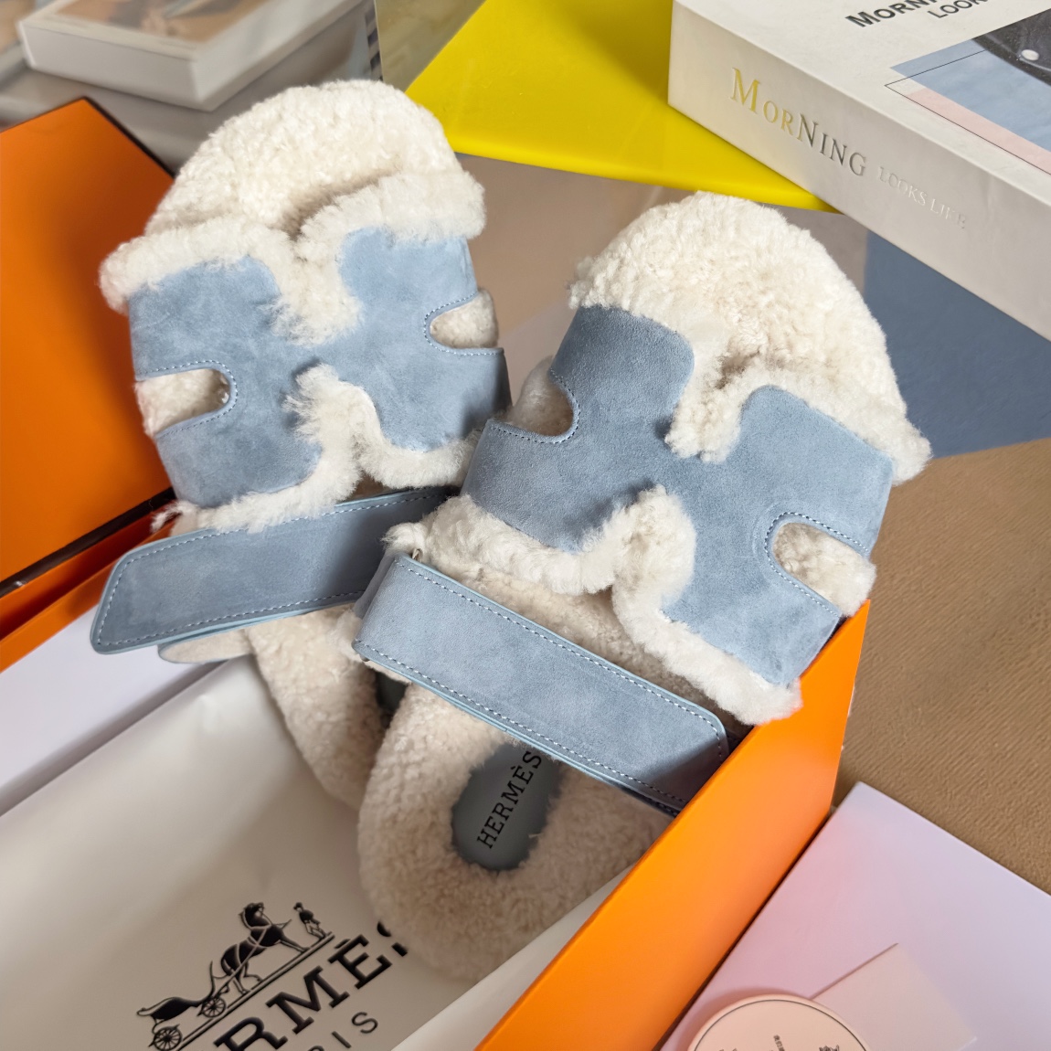 Hermès slippers baby blue