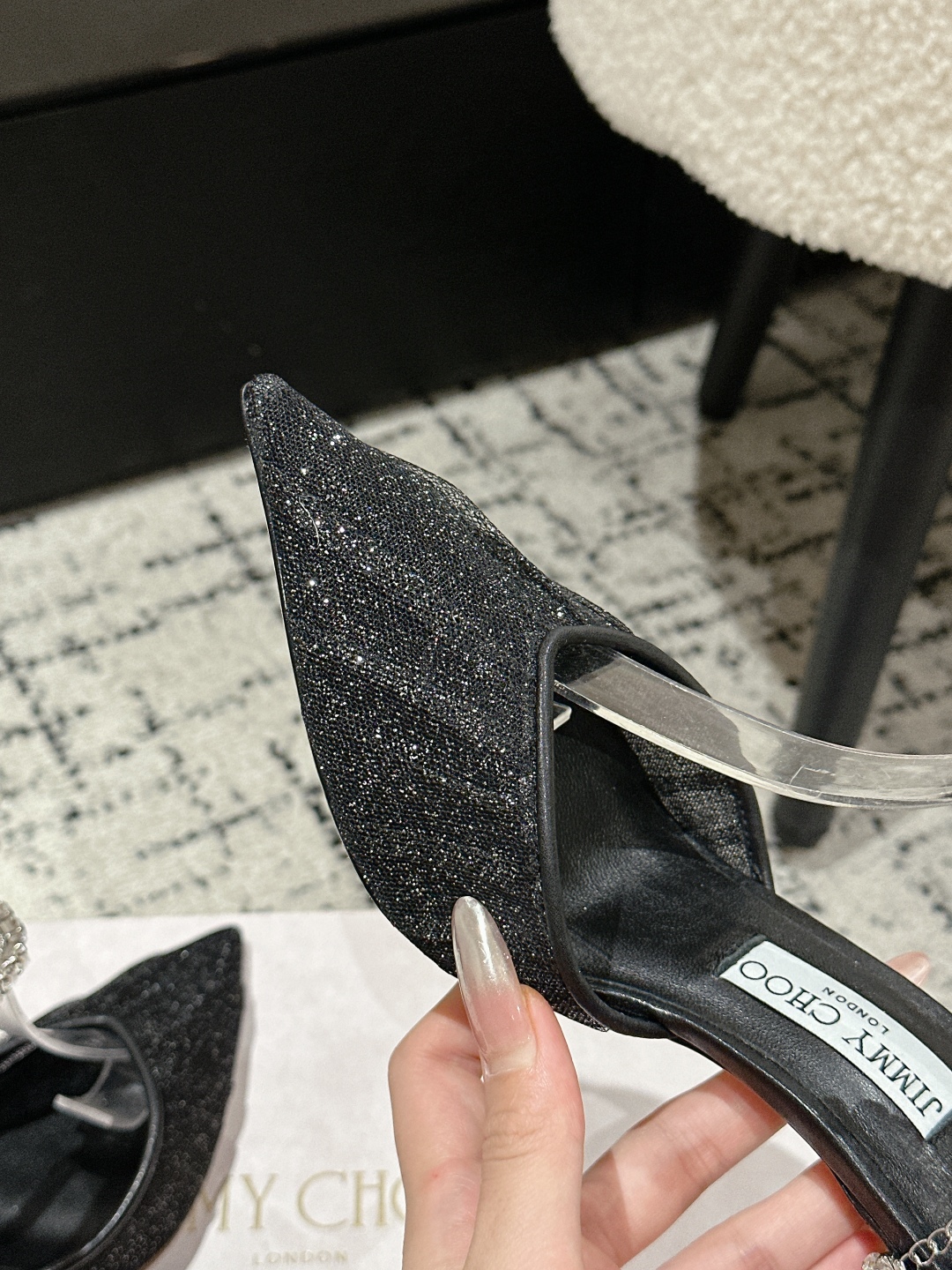 Jimmy Choo Premium Crystal Chain Lace Mesh Pumps