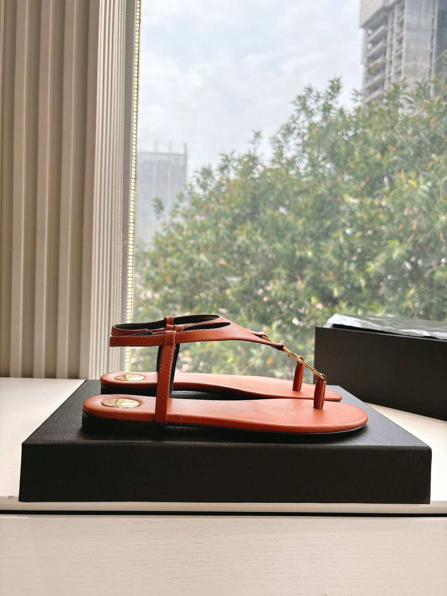 SAINT LAURENT Crystal Chain Peep-Toe Sandals