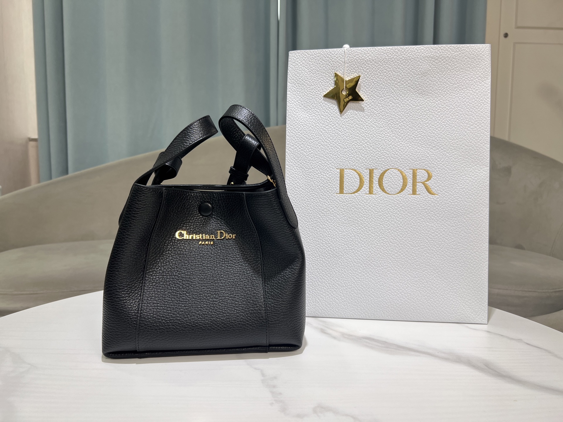 Dior Signature Bucket Bag in Black Leather