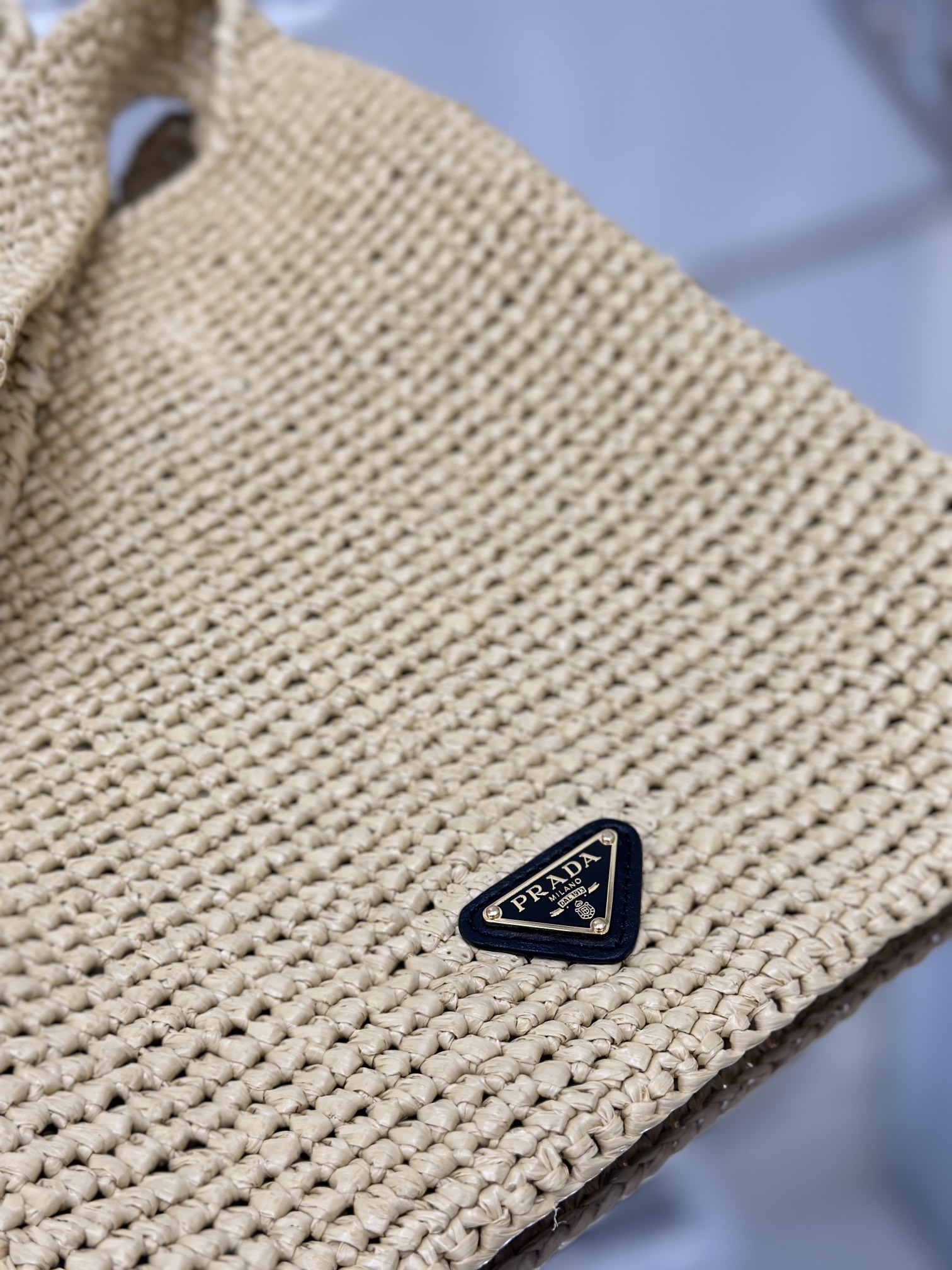 Prada Raffia Leather-Trimmed Tote