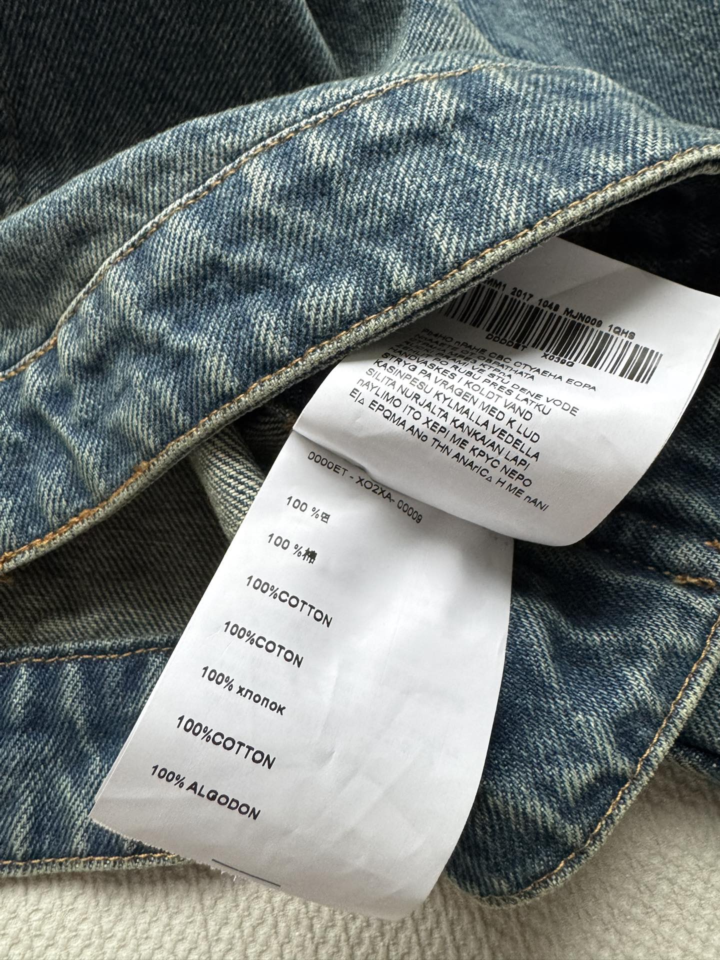 Prada Cropped leather-trimmed denimjacket in blue