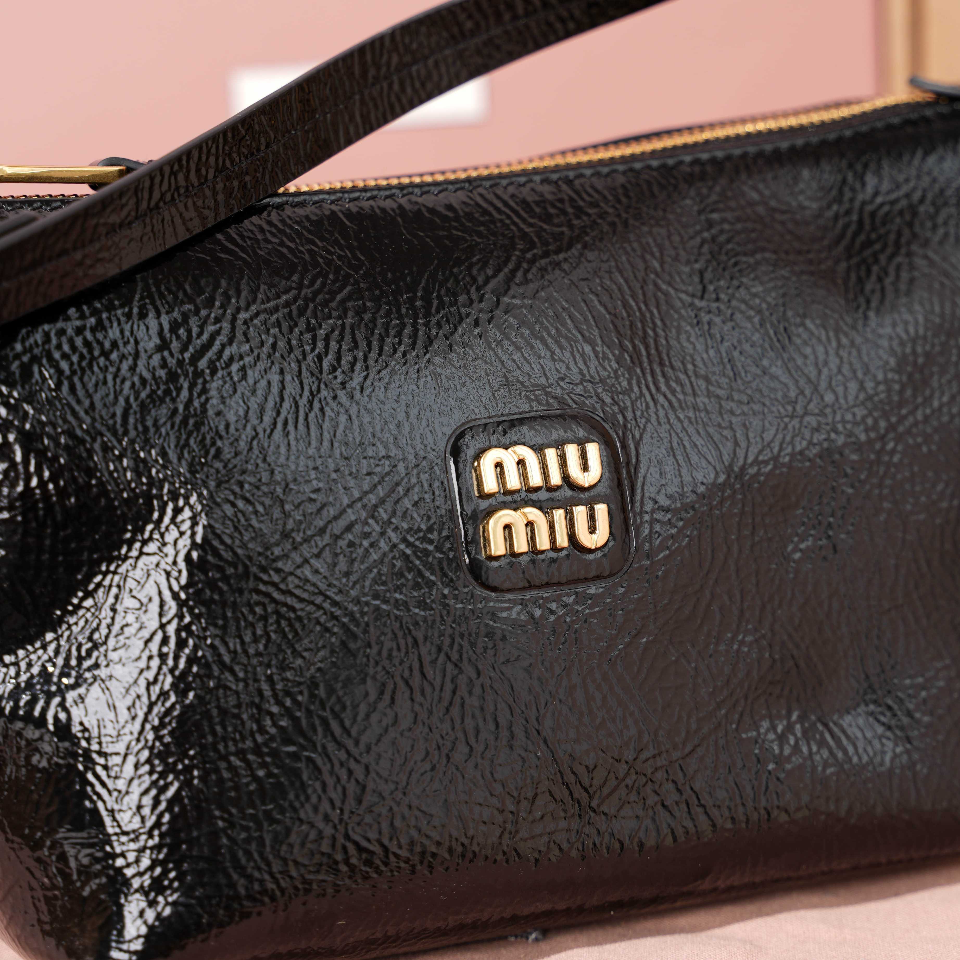 Miu Miu Glossy Crackle-Texture Lunch Tote