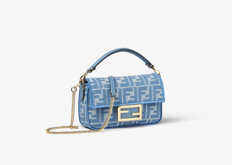 FENDI Baguette Mini Blue denim-effect FF jacquard bag