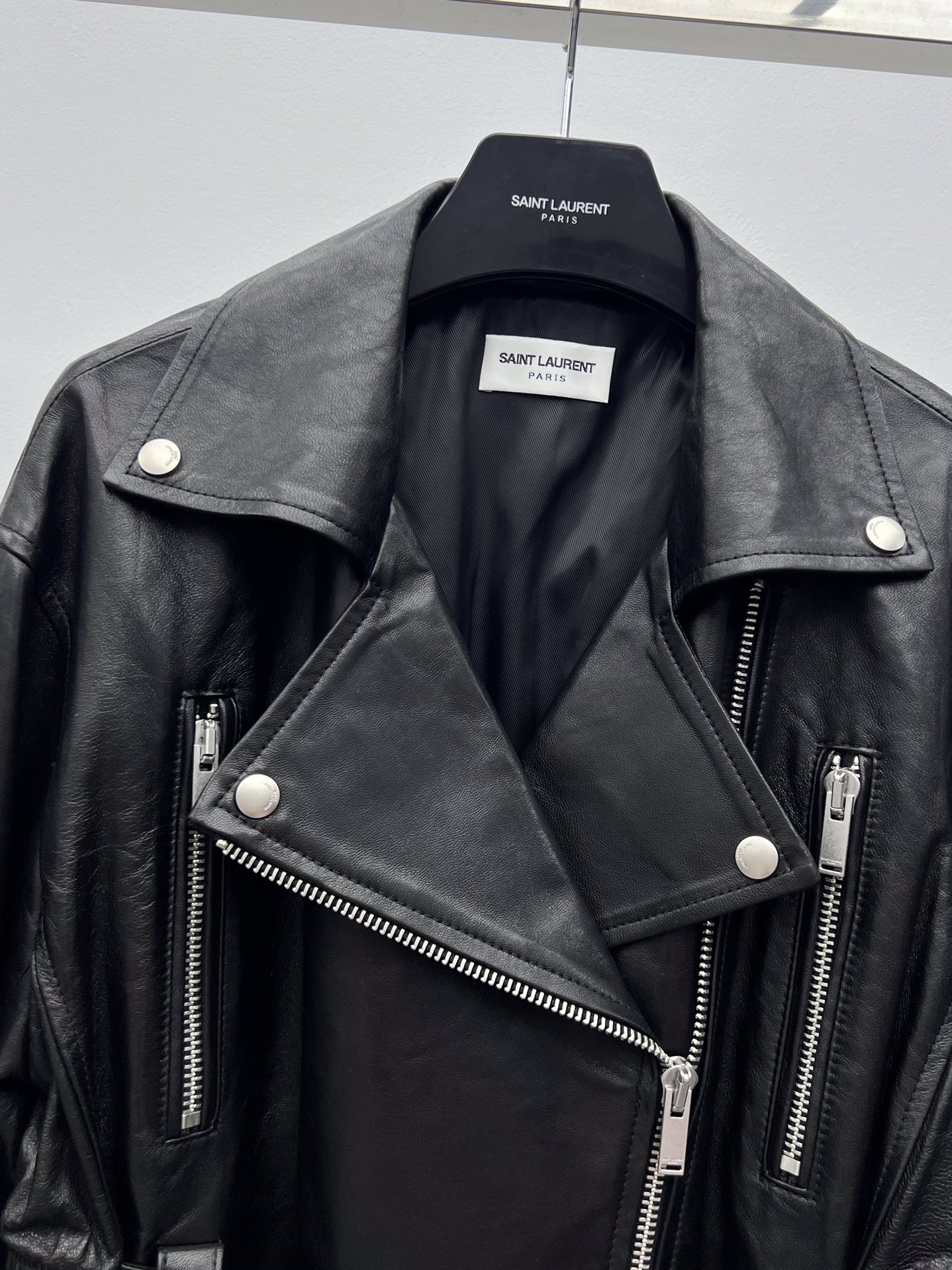 Saint Laurent Waist-Cinched Leather Jacket