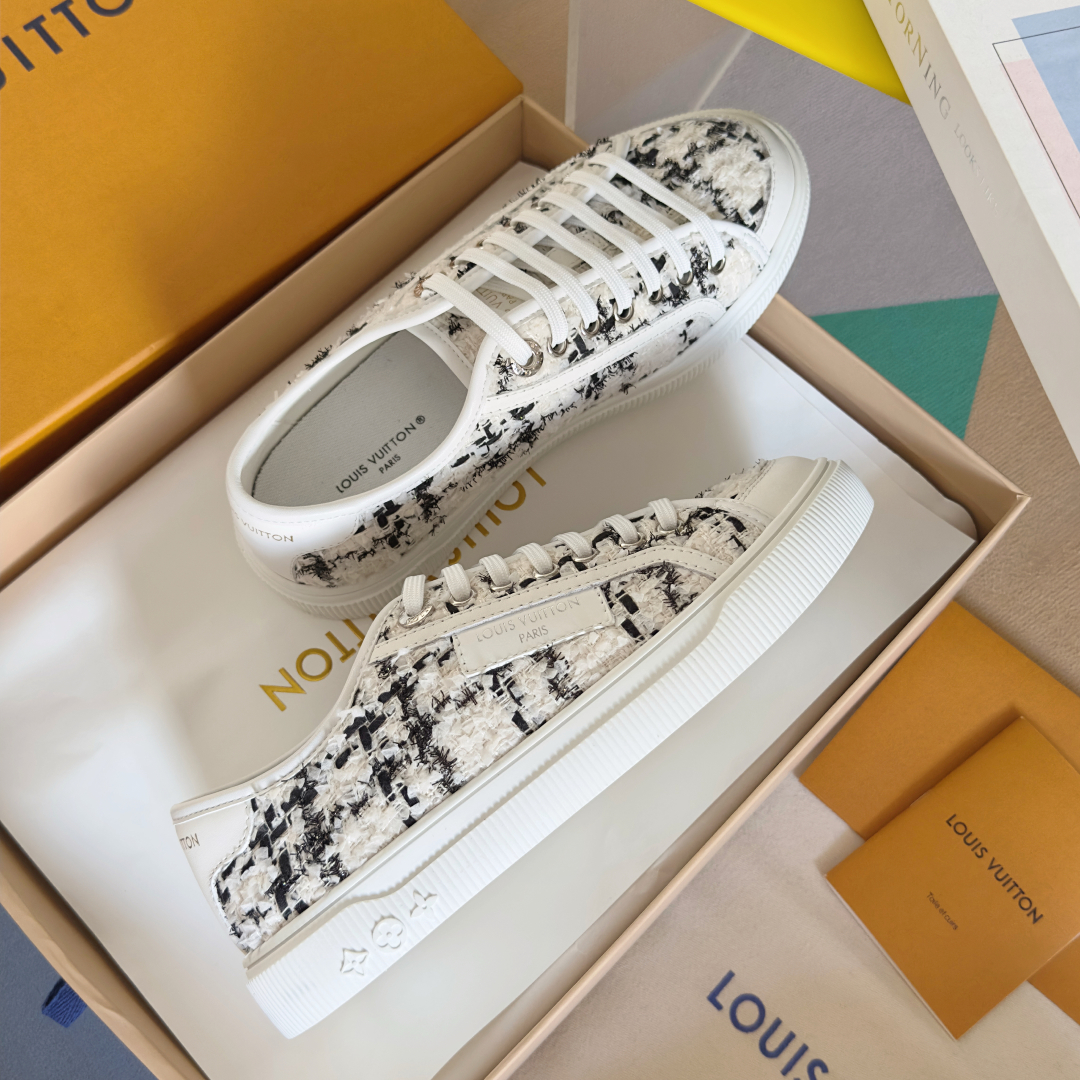 LV Lagoon Denim Monogram Embossed Canvas Skate Sneakers.