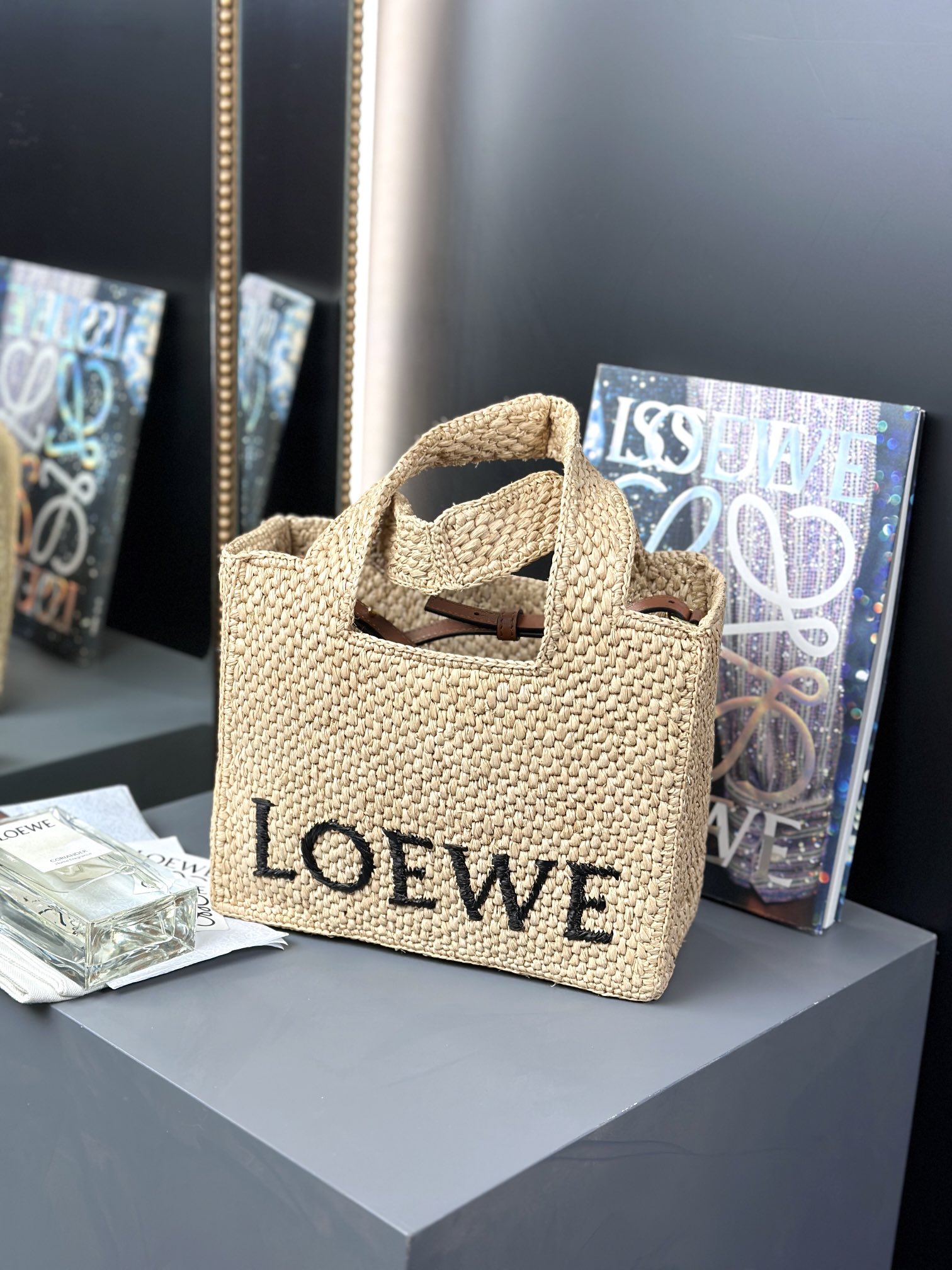 LOEWE Font Tote Raffia Basket