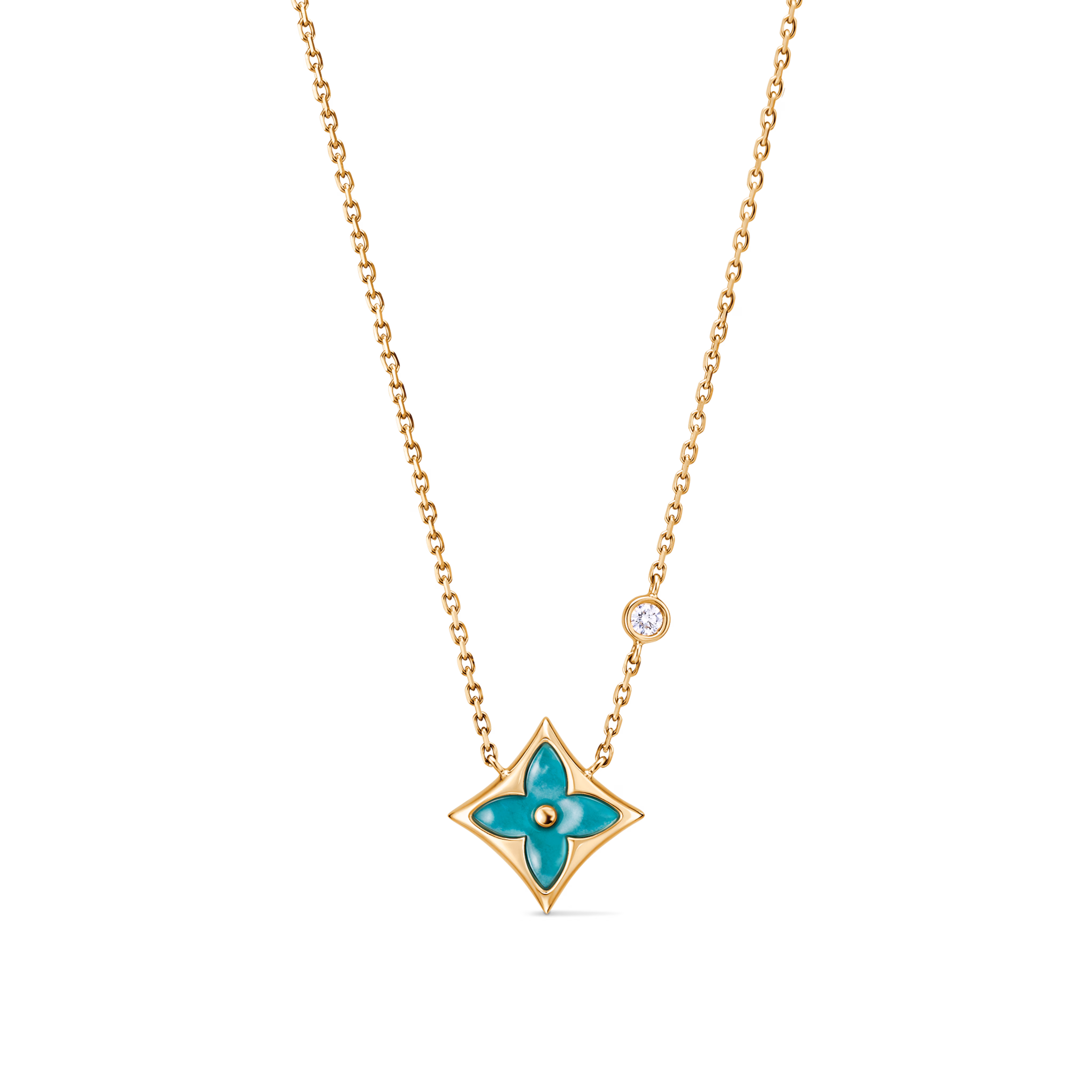 Q03276 Colour Blossom BB Star Pendant, Yellow Gold, Amazonite and Diamond
