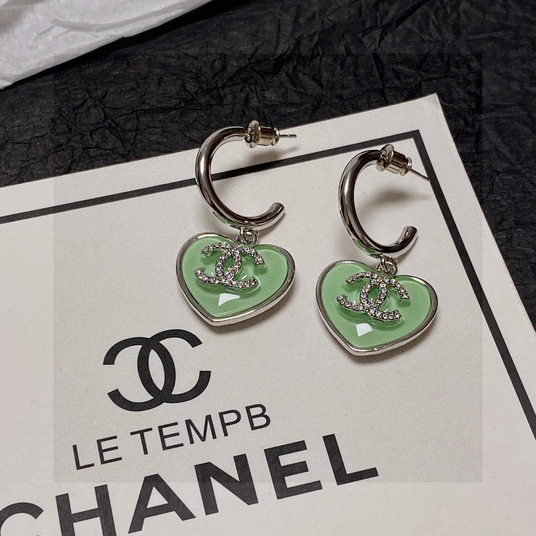 Chanel Crystal Heart Double-C Studs