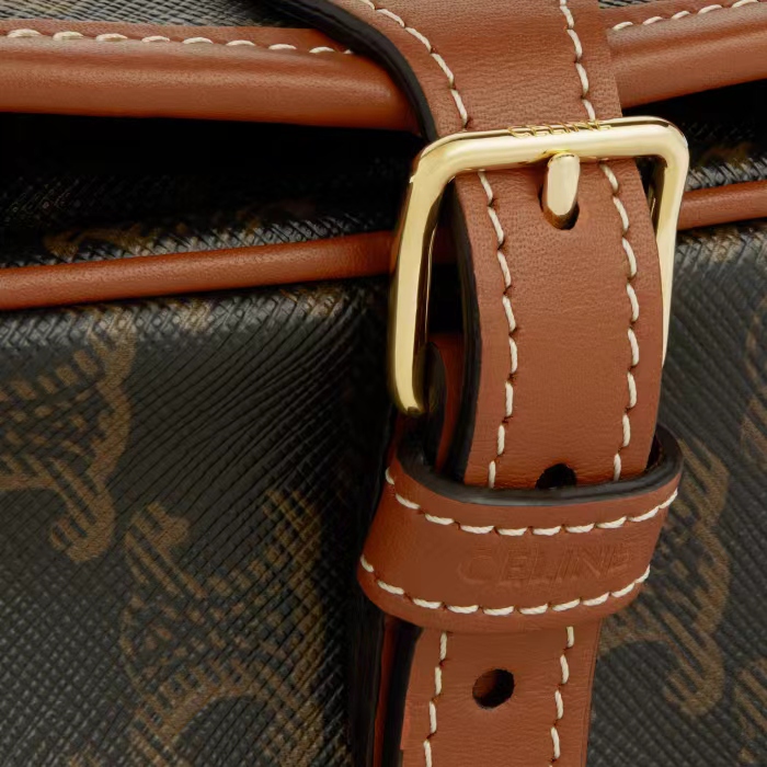 MEDIUM FOLCO BAG IN TRIOMPHE CANVAS AND CALFSKIN TAN