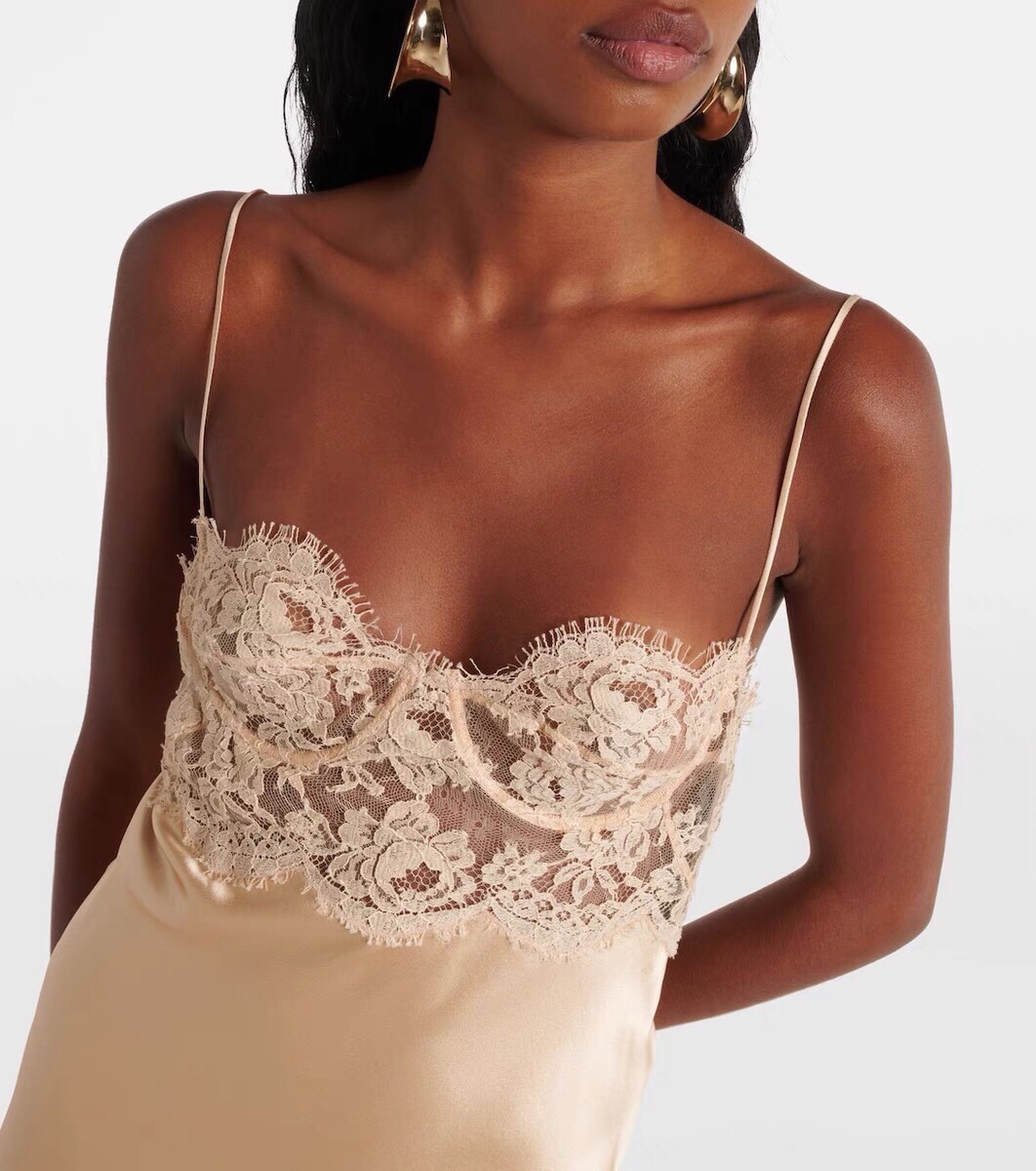 Saint Lauren-Inspired Lace-Trimmed Acetate Slip Dress