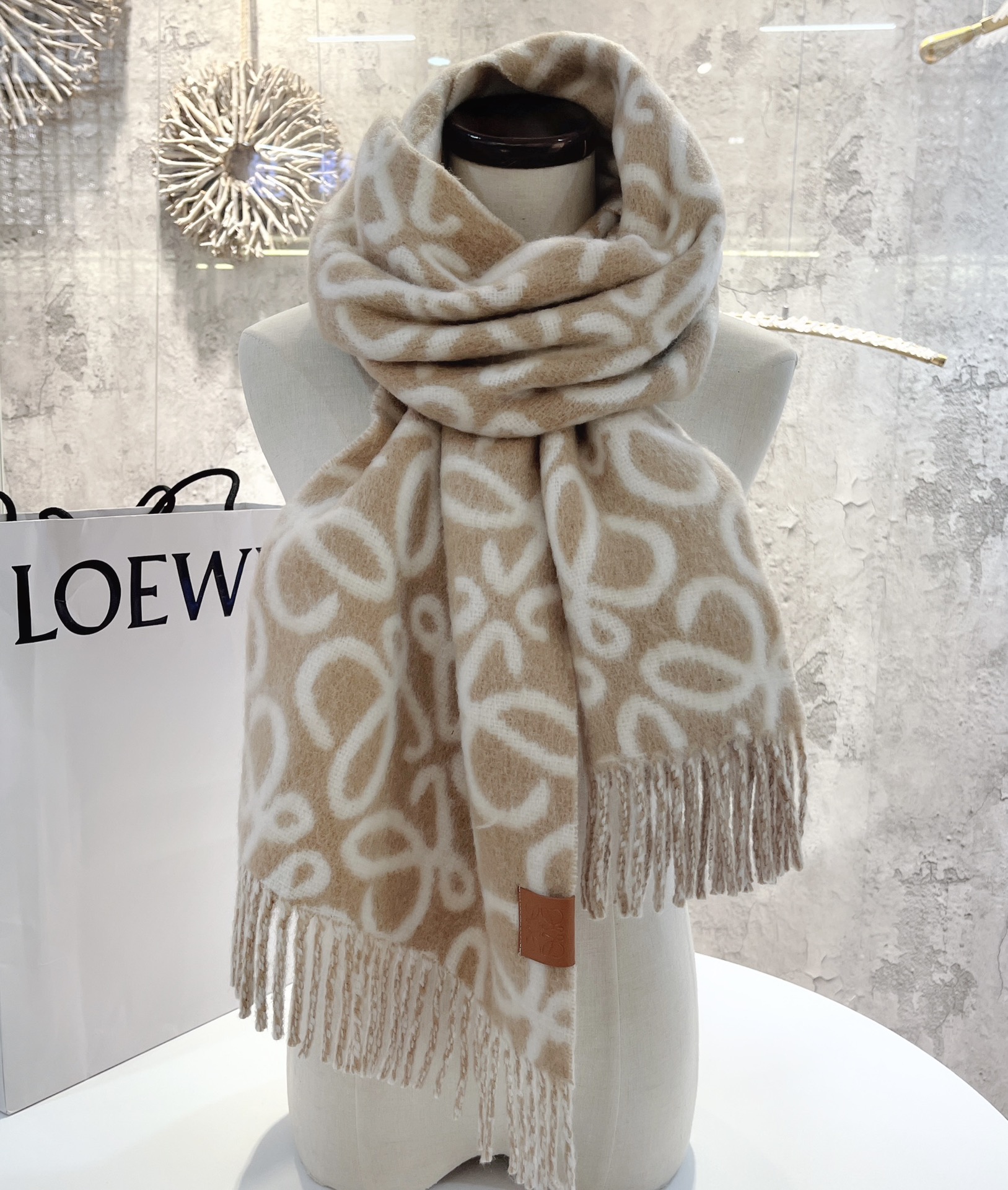 𝐋𝐨𝐞𝐰𝐞-Wool scarf-Yellow-brown