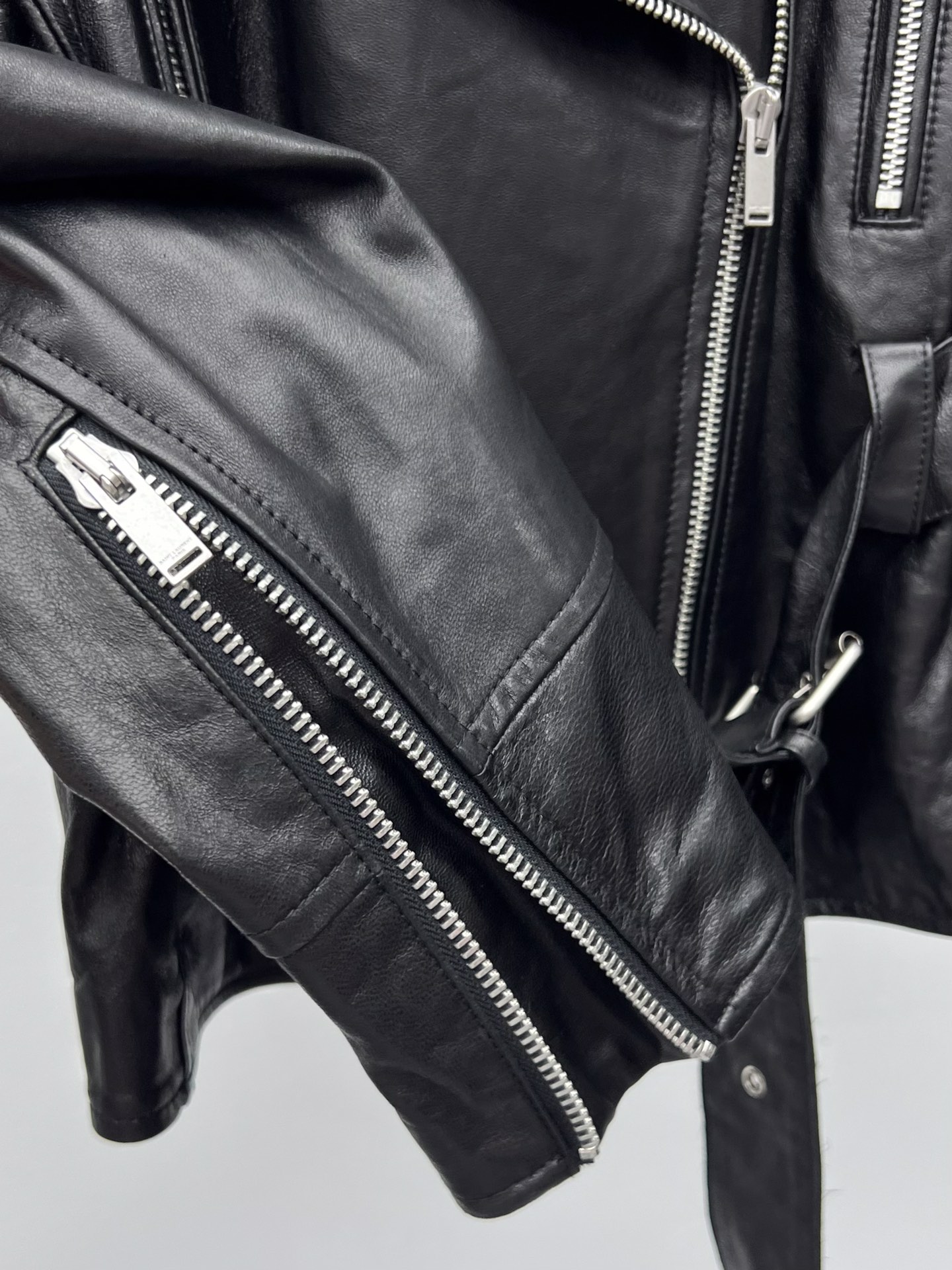 Saint Laurent Waist-Cinched Leather Jacket
