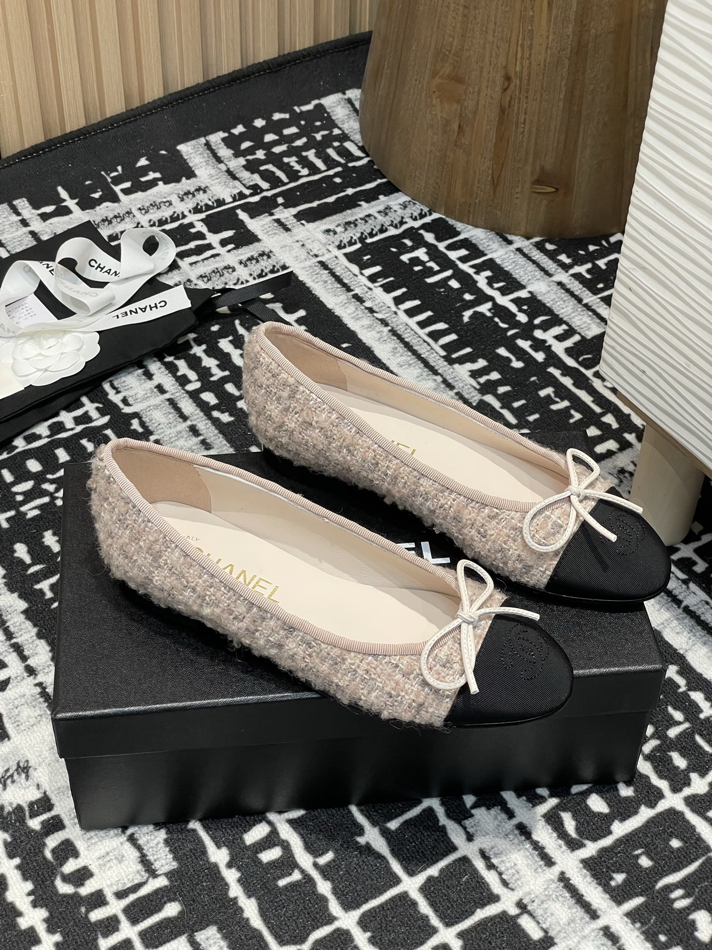 Chanel bow ballet flat shoes