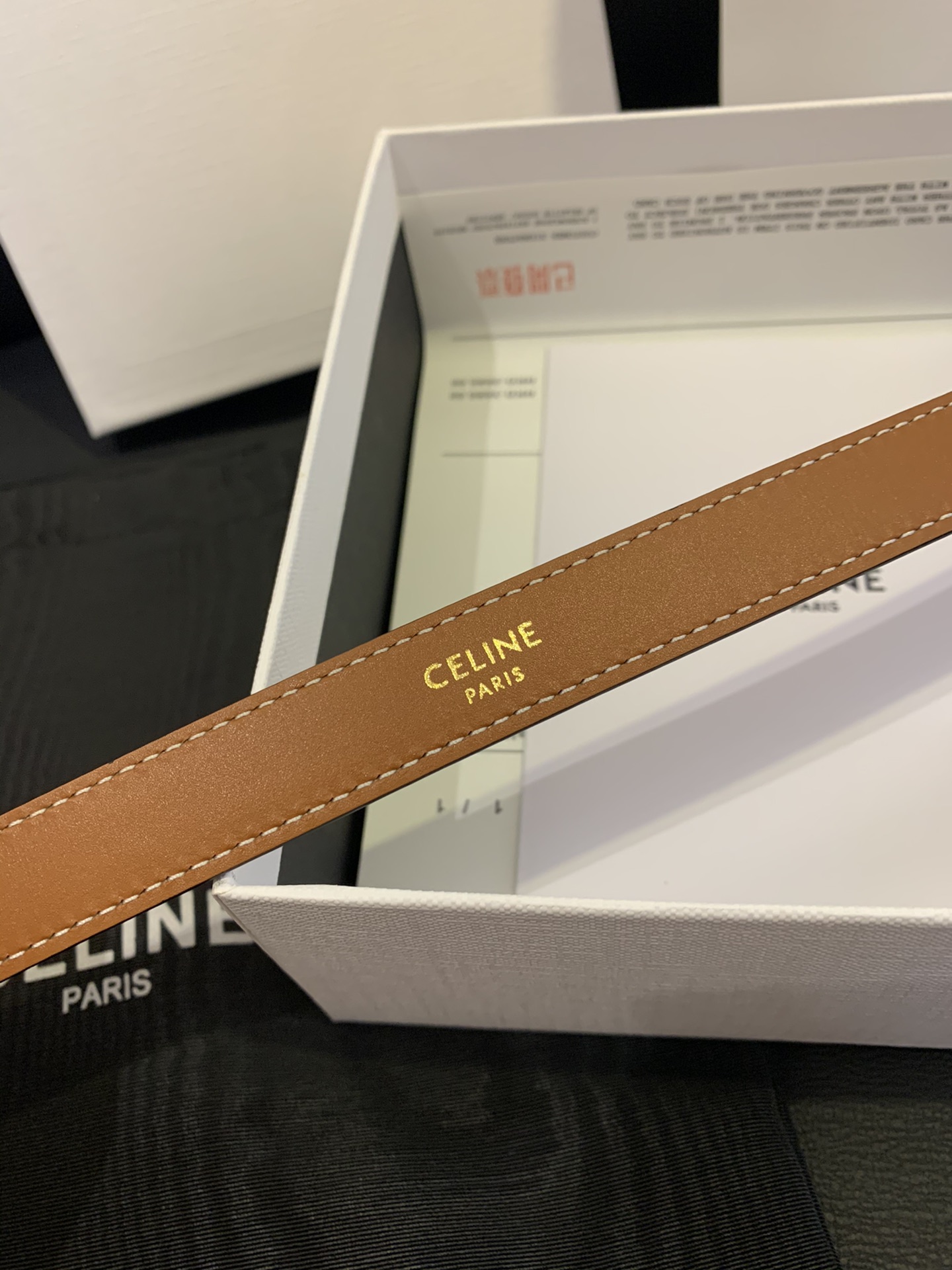 Celine-Triomphe Belt in Taurillon Leather