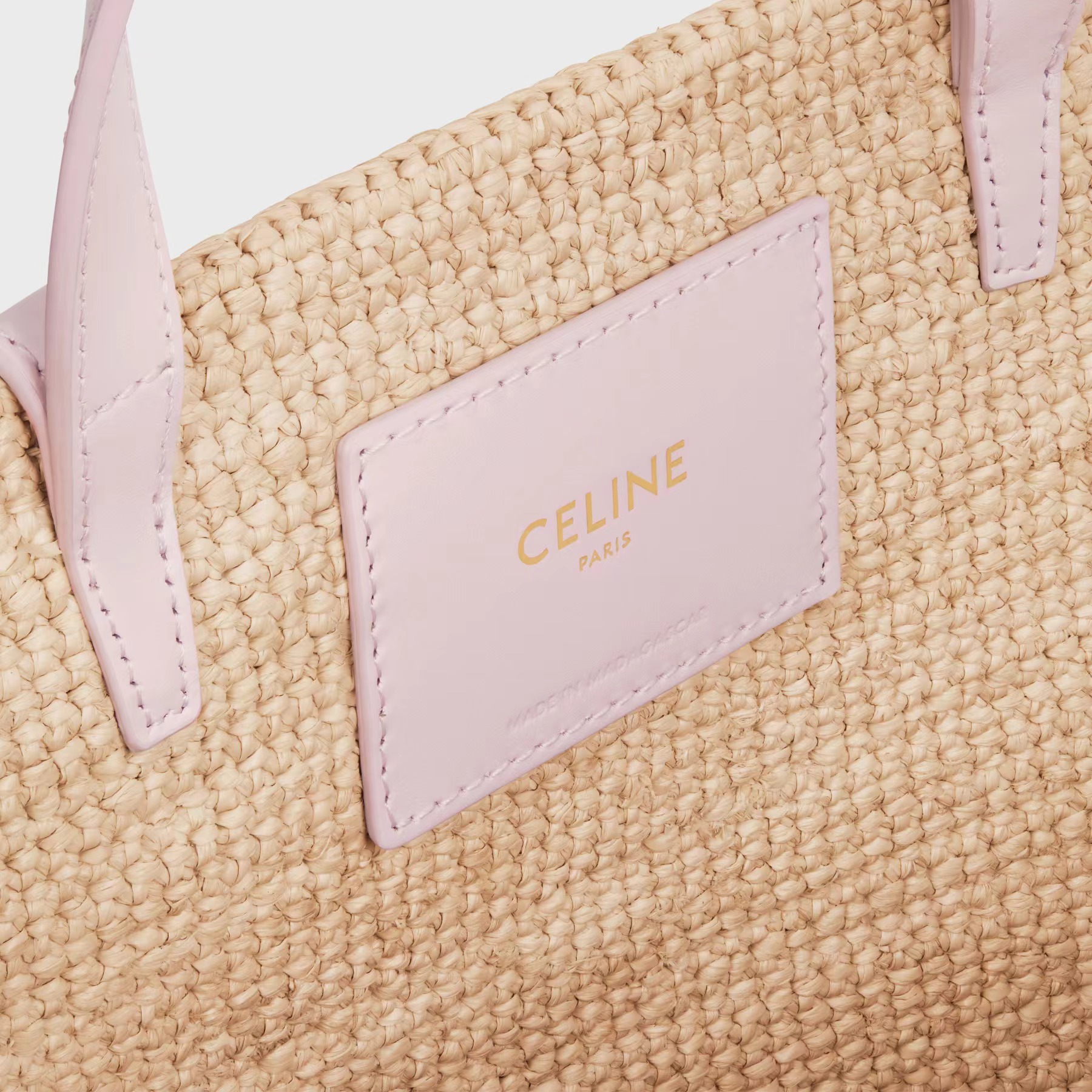 TEEN SUPPLE CELINE CLASSIC PANIER IN RAFFIA AND CALFSKIN PASTEL PINK