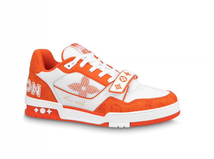 Louis Vuitton LV Trainer Sneaker Velcro strap Monogram denim Orange 1A9ZBG