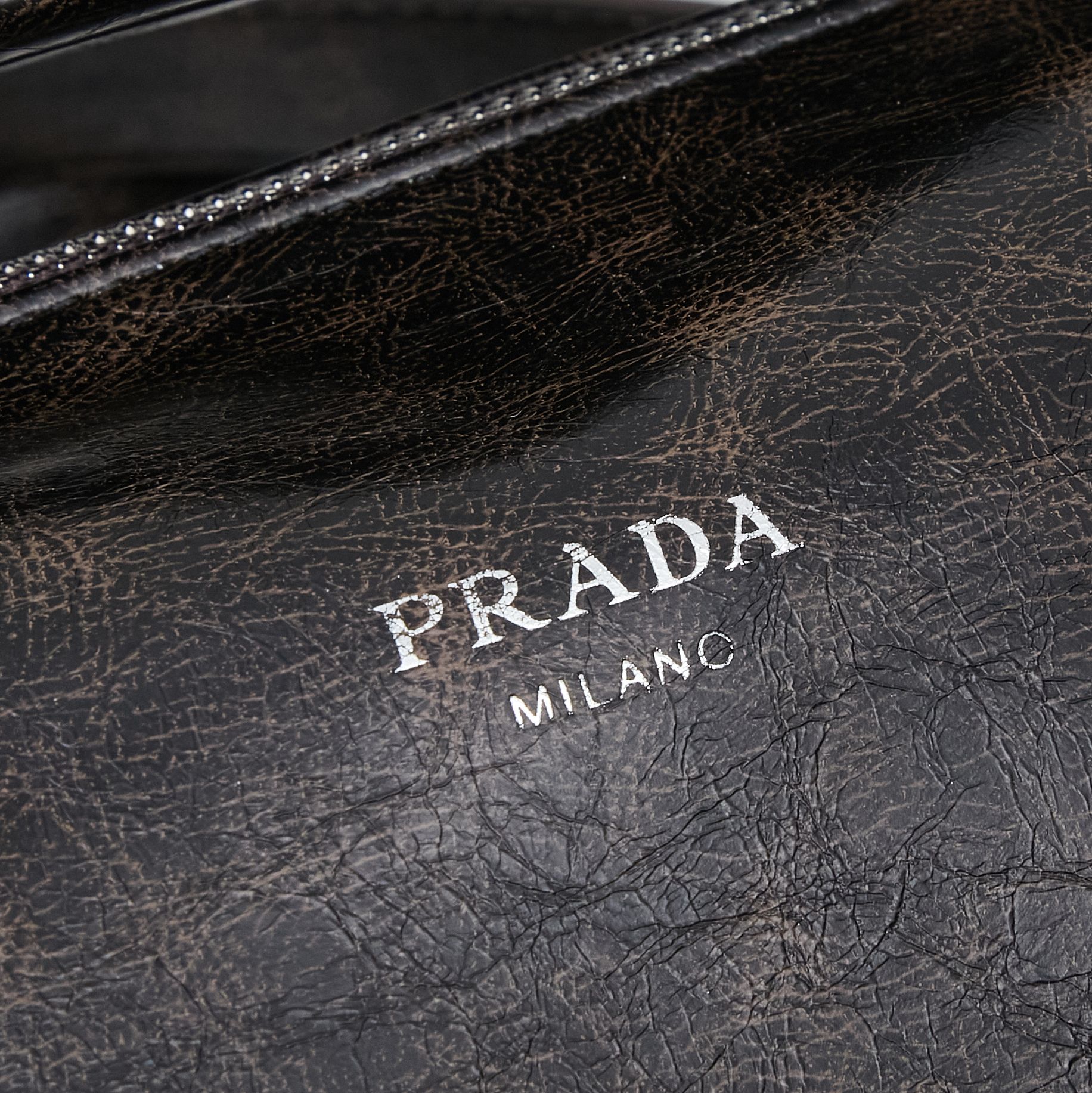 PRADA 25 Runway Collection Unisex Distressed Waxed Leather Lunchbox Bag