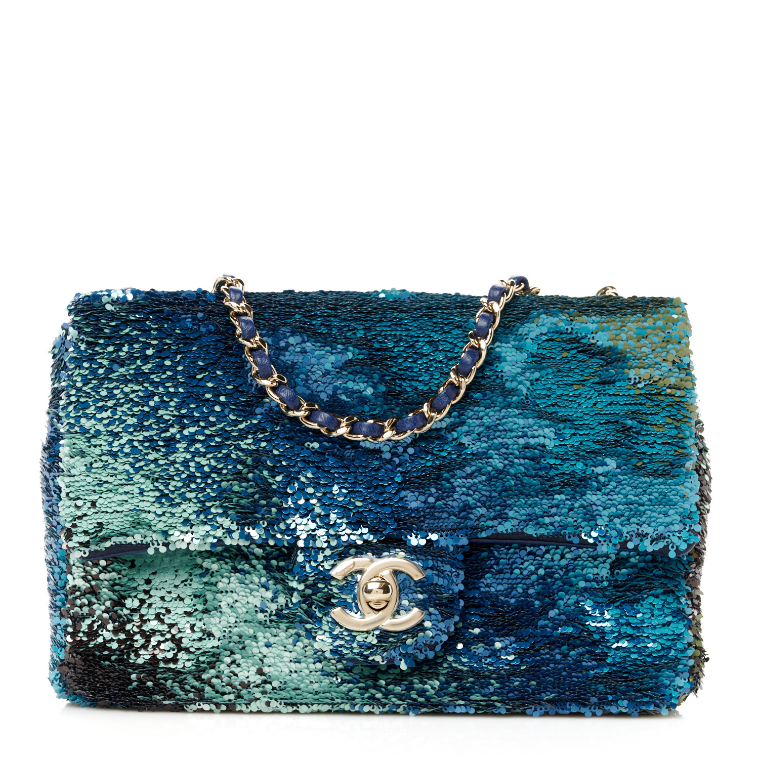 Chanel Shaded Sequins Mini Flap Light Green Dark Brown White Blue