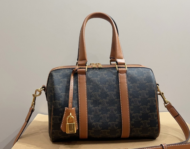 CELINE MEDIUM BOSTON IN Triomphe Canvas and calfskin