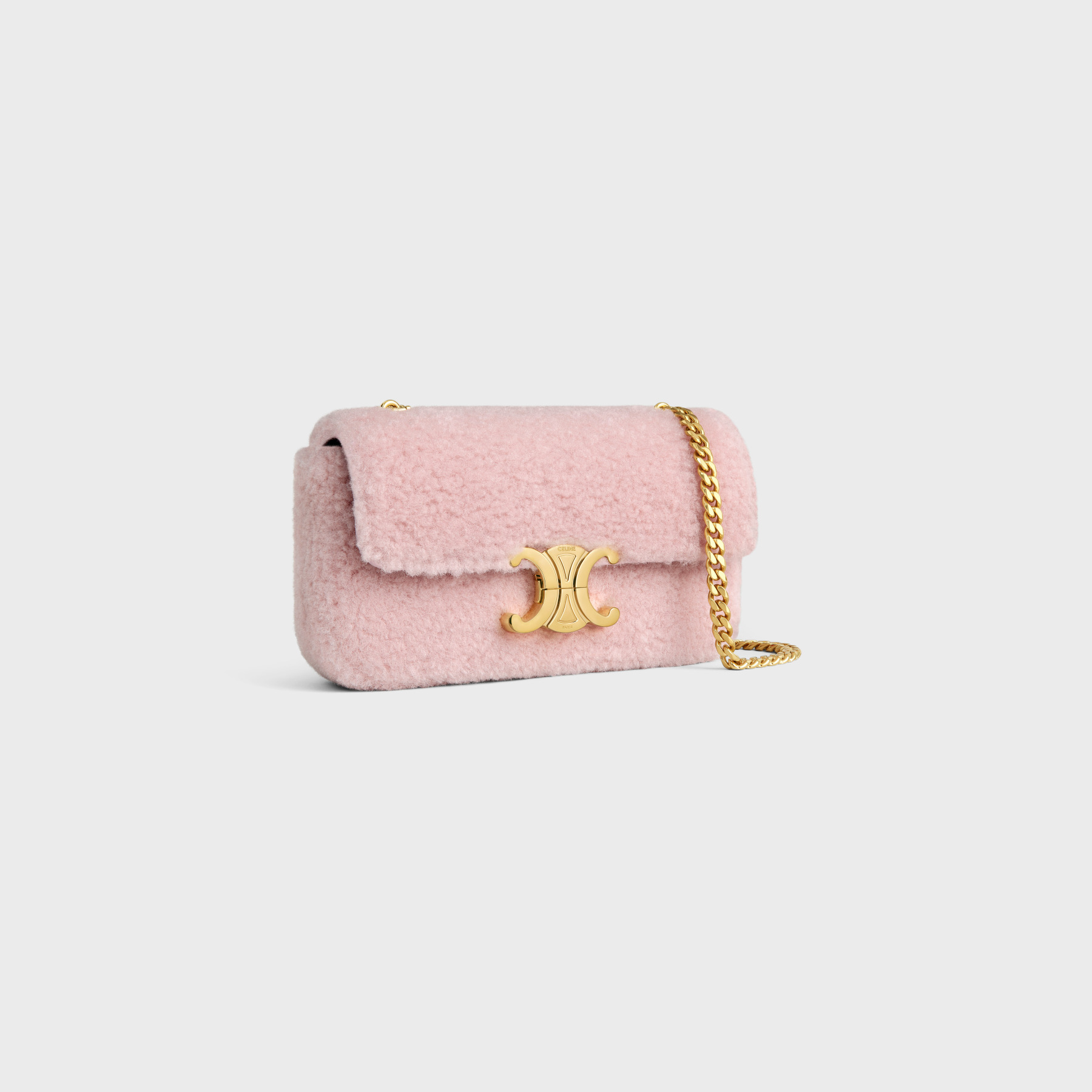 CHAIN SHOULDER BAG CLAUDE IN SHEARLING PASTEL PINK