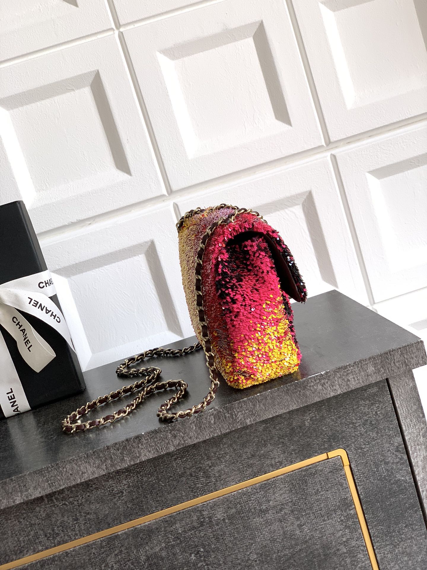 Chanel Shaded Sequins Mini Flap Black Burgundy Red Yellow