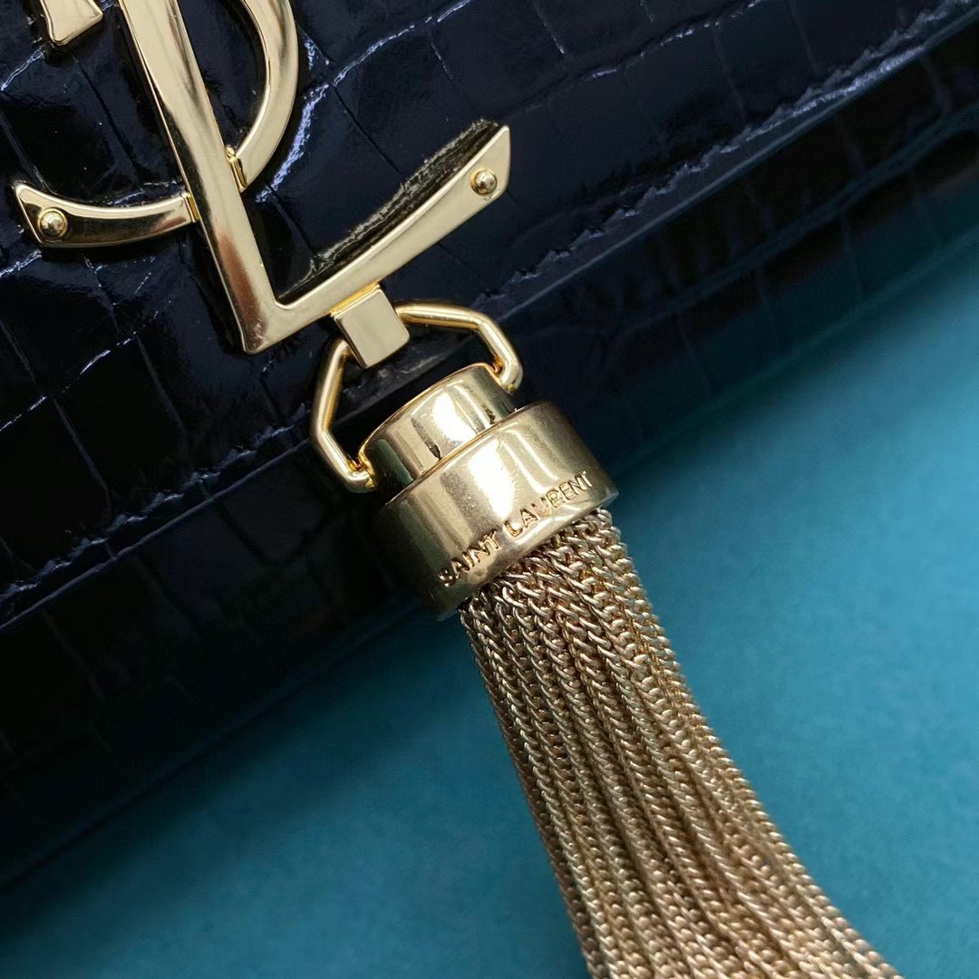 YSL Kate Croc-Embossed Tassel Bag