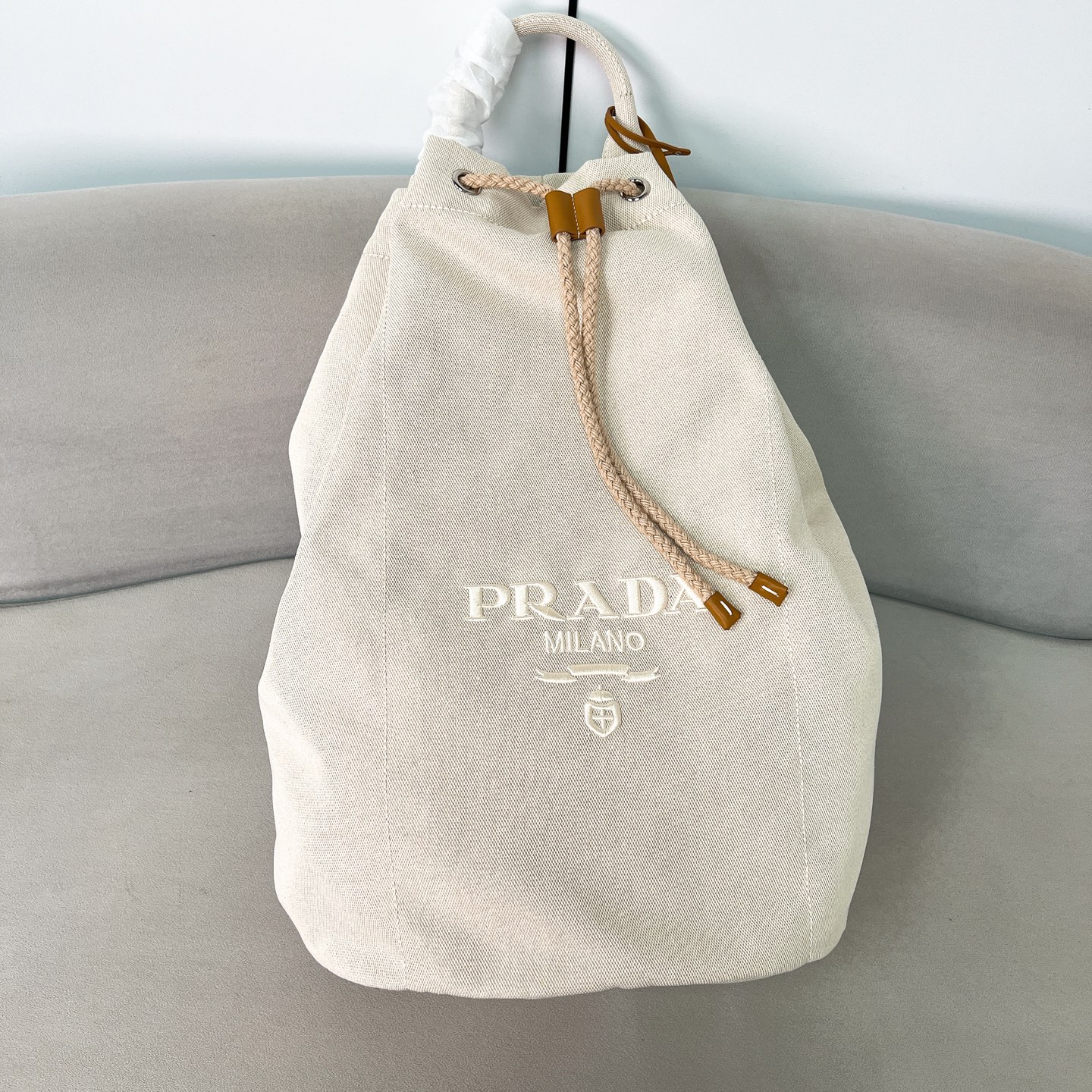 Prada Linen blend drawstring duffel bag