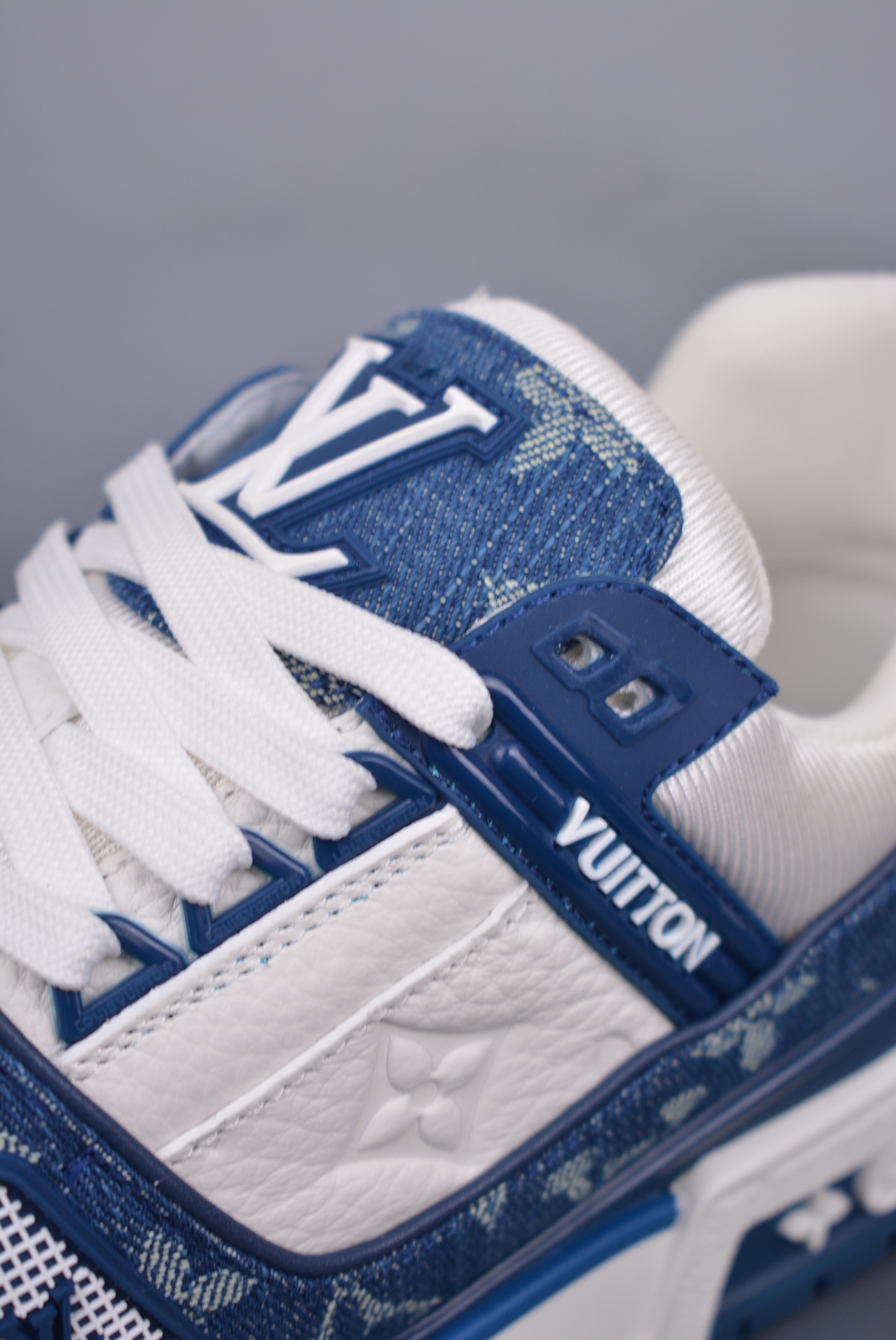 Louis Vuitton Trainer Sneaker Monogram Denim White Blue 1A9JH1