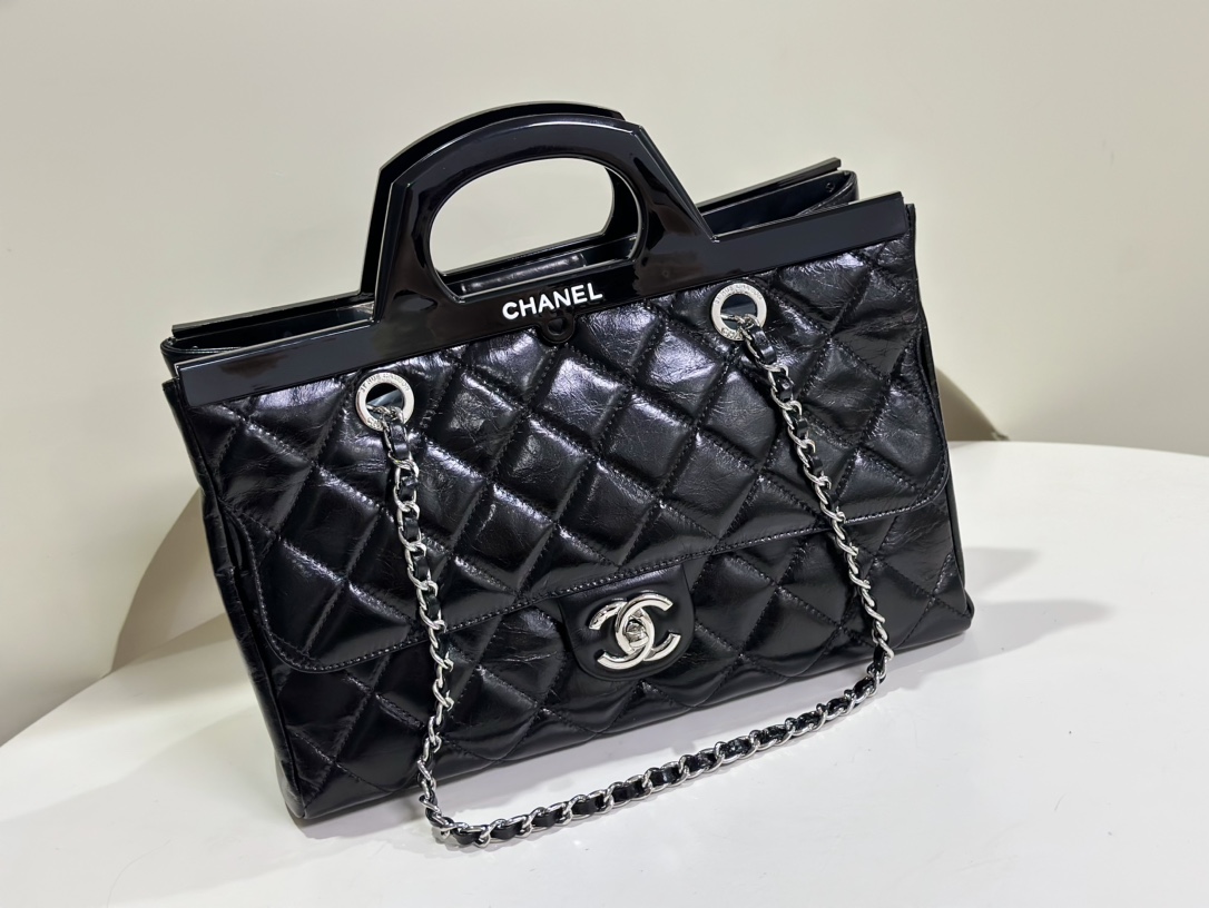 CHANEL black silver hanger bag