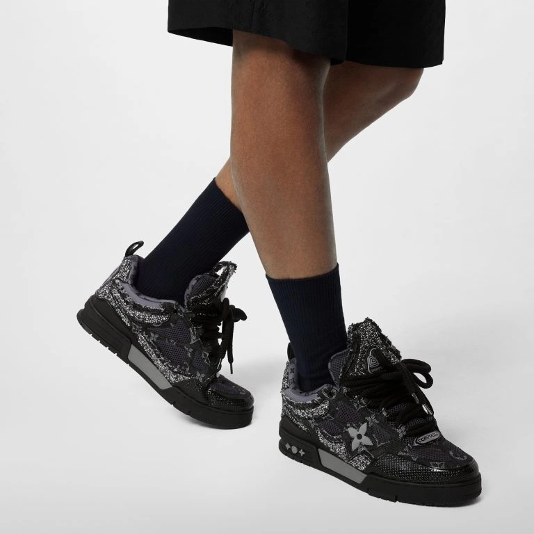 Louis Vuitton LV Skate Sneaker Swarovski Crystals Monogram Denim Black 1ABMHZ