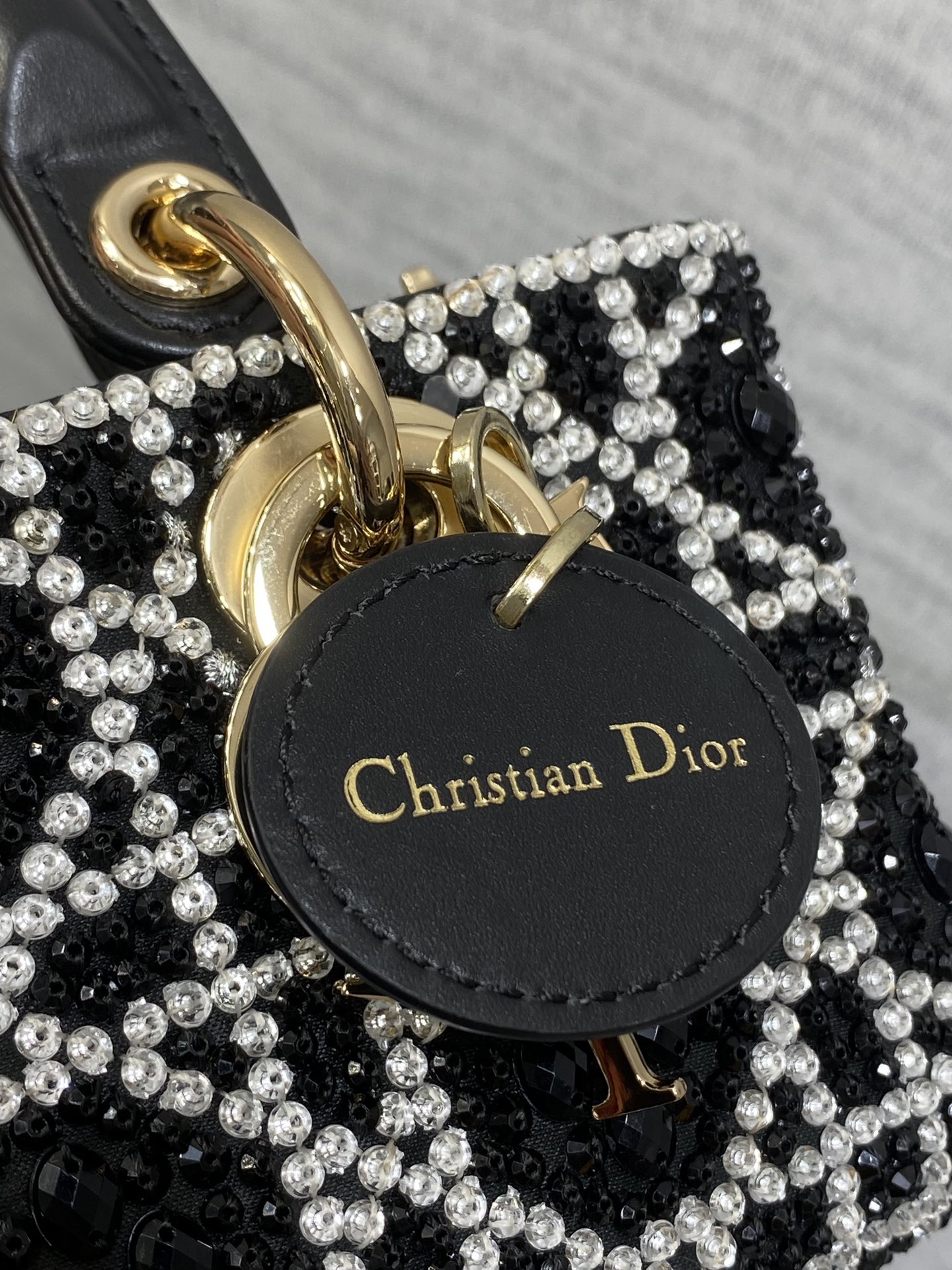 Lady D-Joy Micro Bag Cannage Embroidery with Black Beads and Silver-Tone Strass