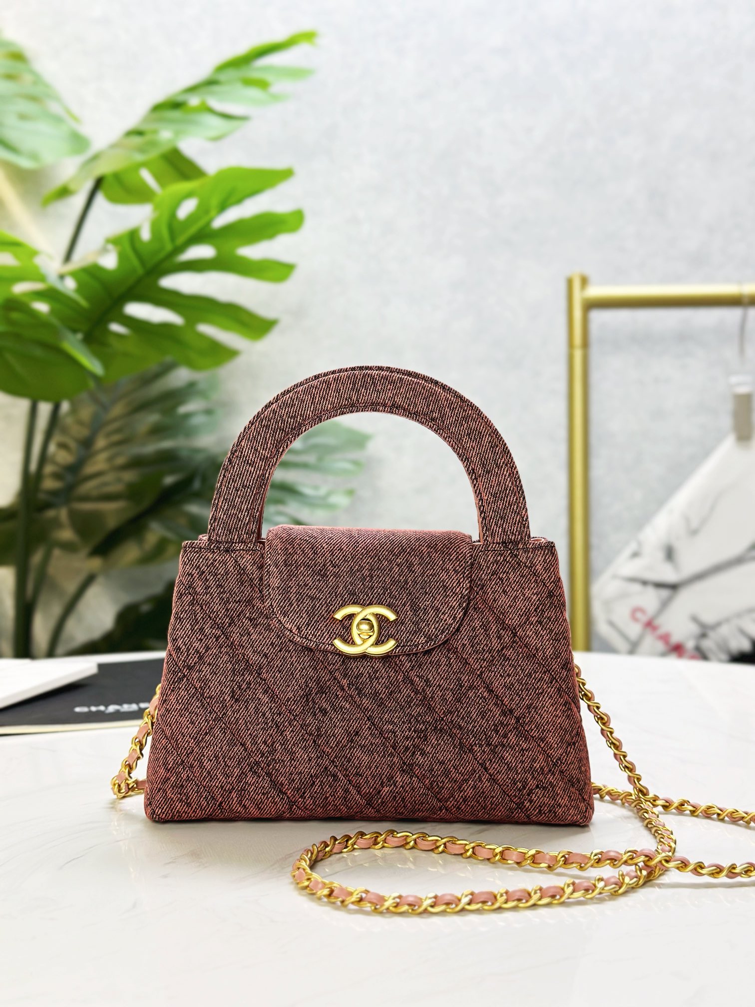 CHANEL 24A rust red denim Kelly