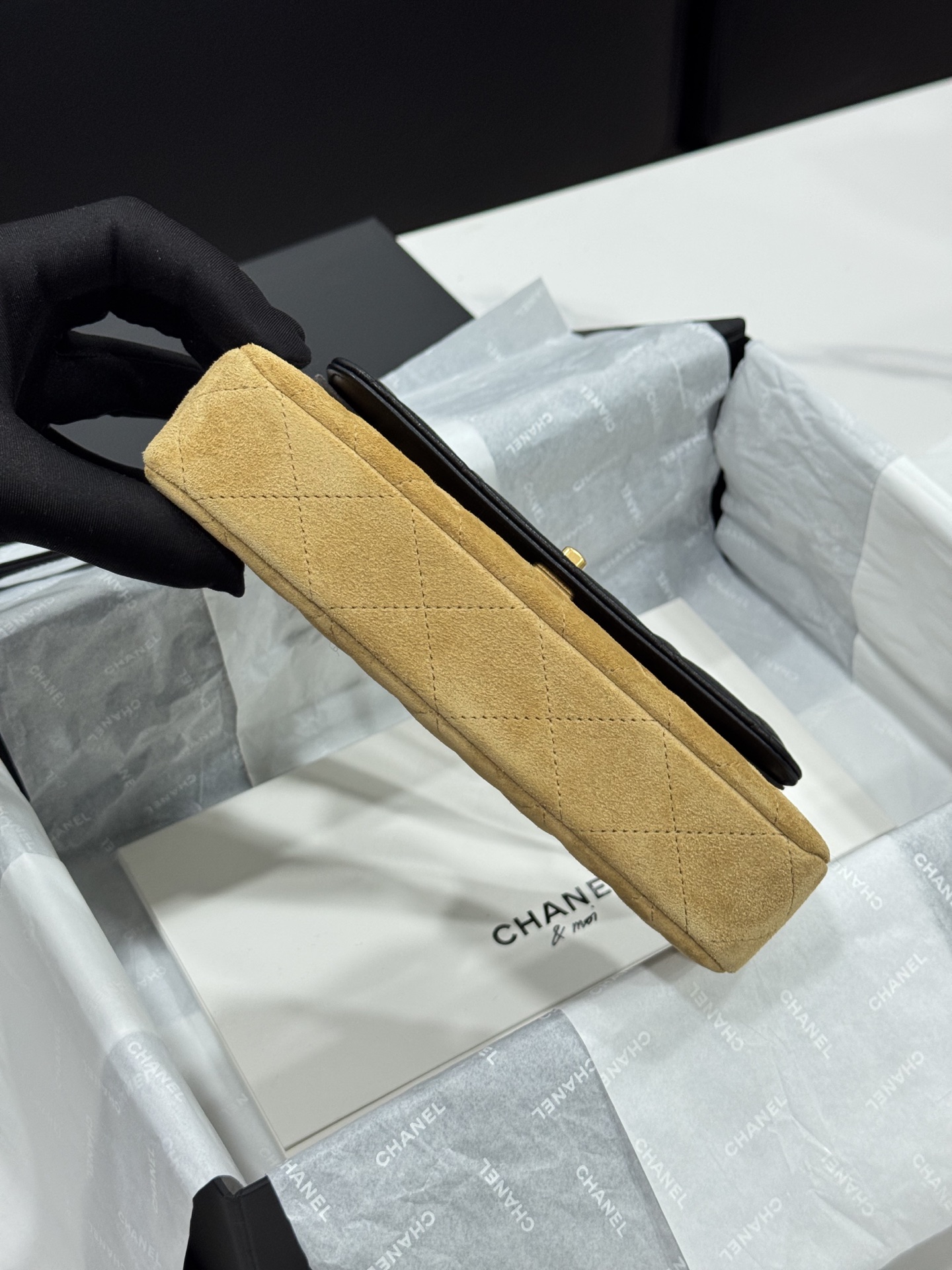 Chanel 25A Khaki Suede Mini Bag