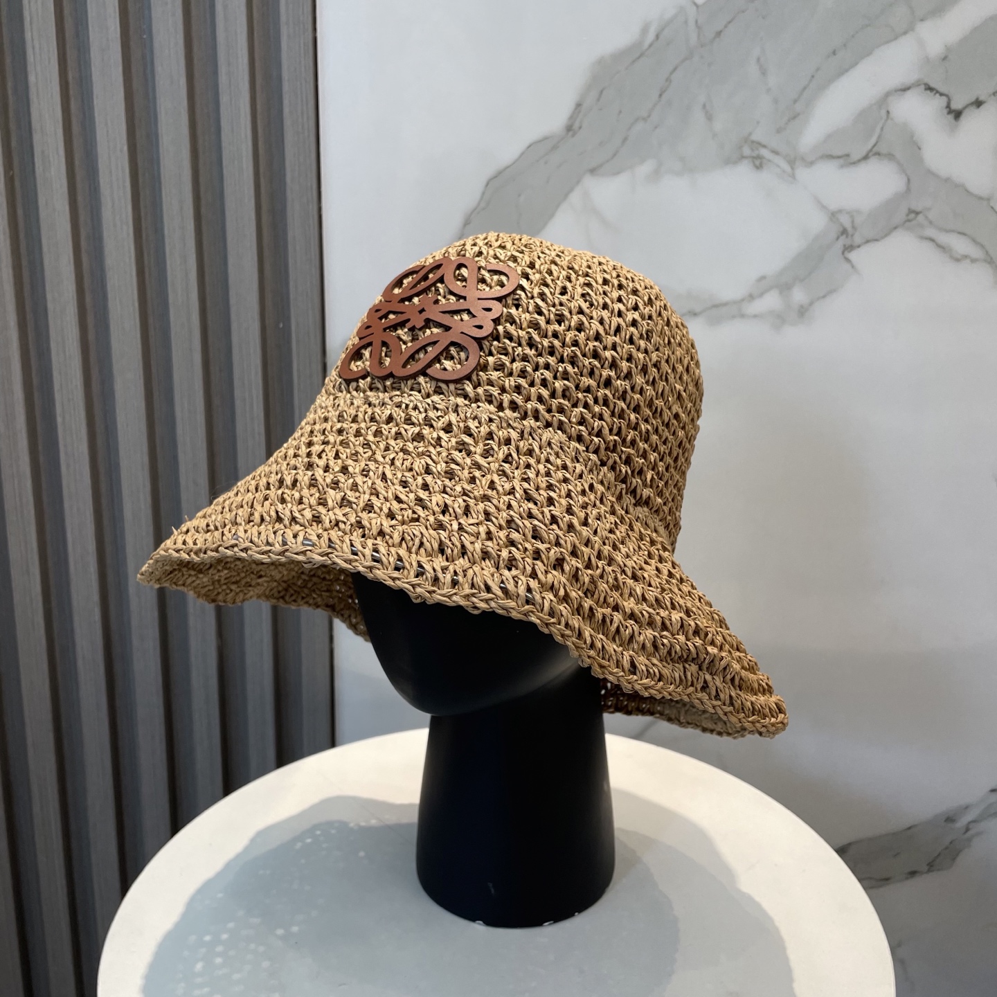 Loewe Crochet Raffia Hat in Tan