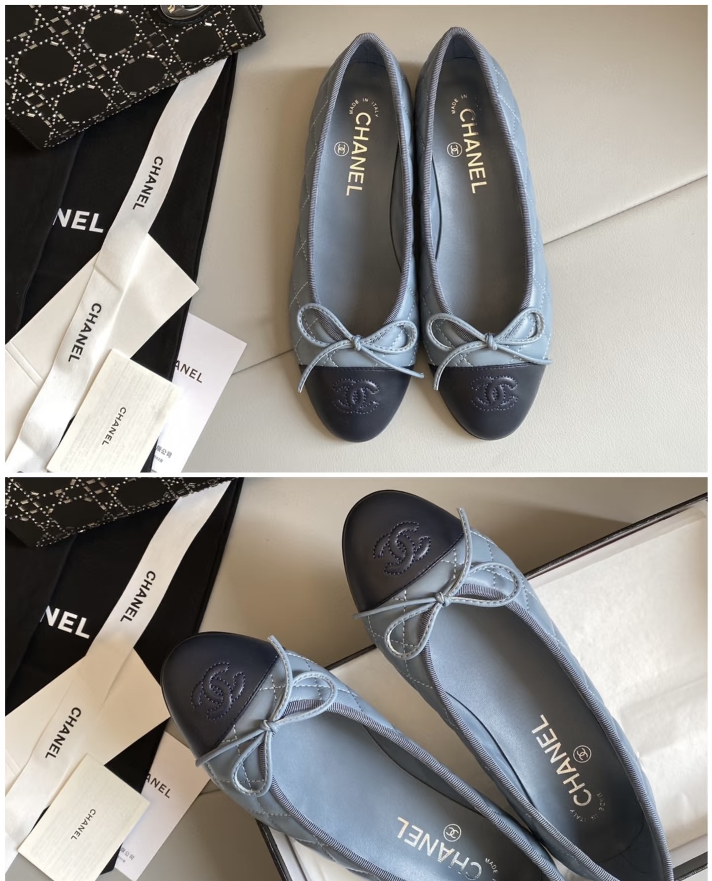 Chanel-Scarosso contrasting-toecap leather ballerina shoes