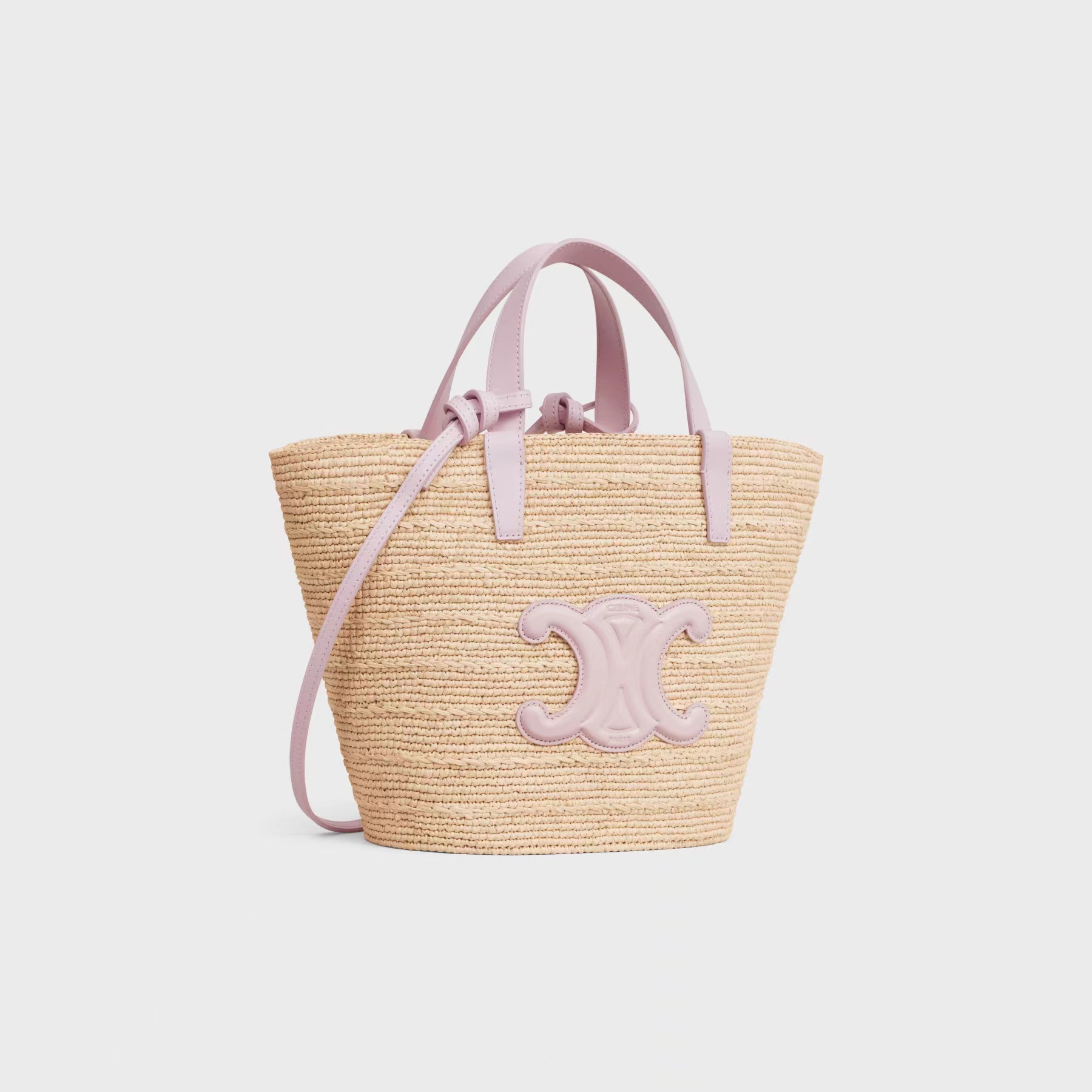 TEEN SUPPLE CELINE CLASSIC PANIER IN RAFFIA AND CALFSKIN PASTEL PINK