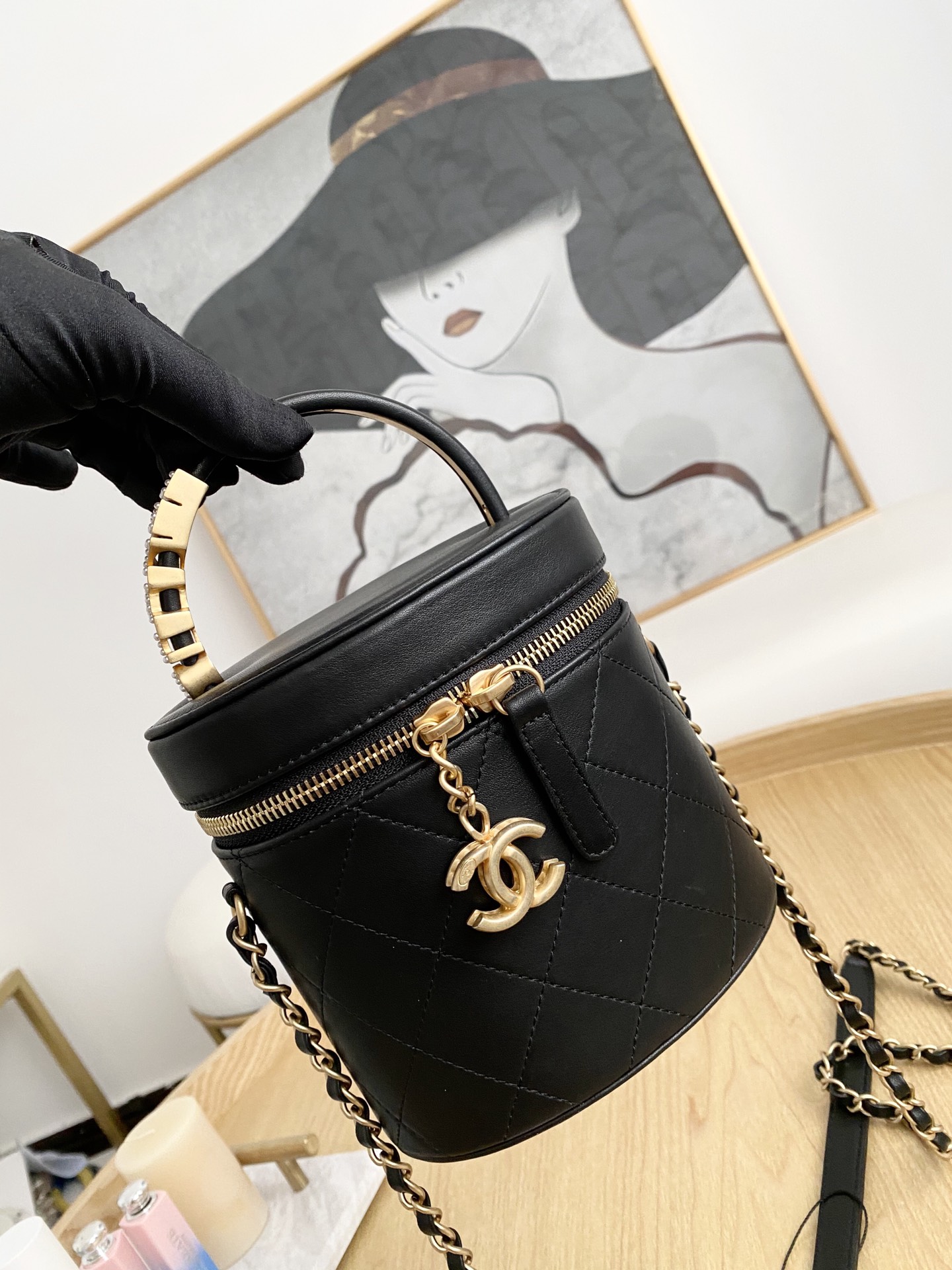 Chanel Pearl-Embellished Bucket Bag 1625
