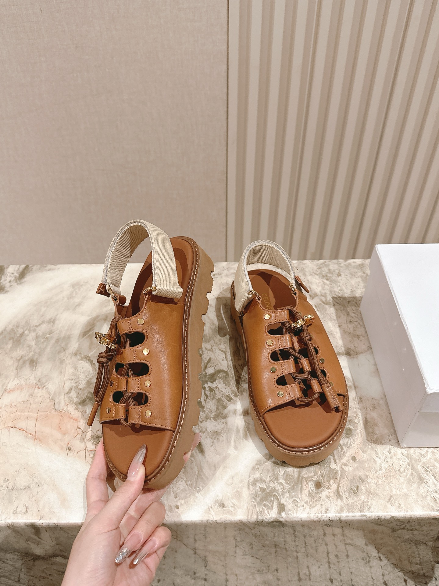 CELINE Triomphe British-Style Roman Flat Sandals & Slides Series