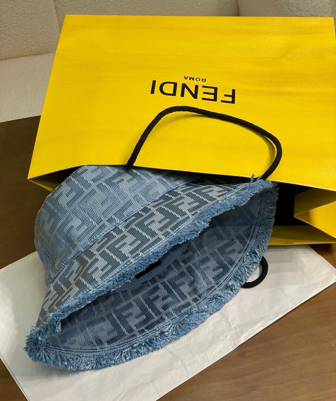 FENDI Hat Blue FF cotton bucket hat