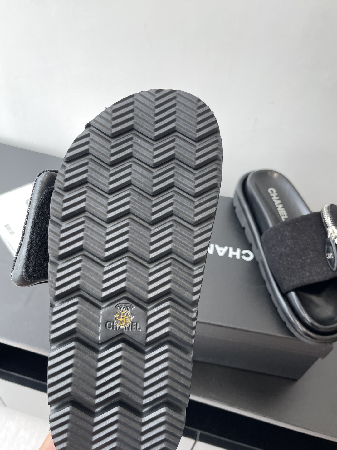 CHANEL Summer Denim Velcro Puffy Slides