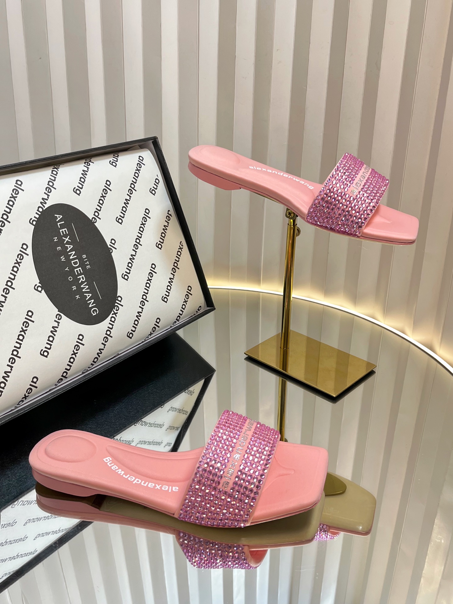AlexanderWang Crystal Denim Slides